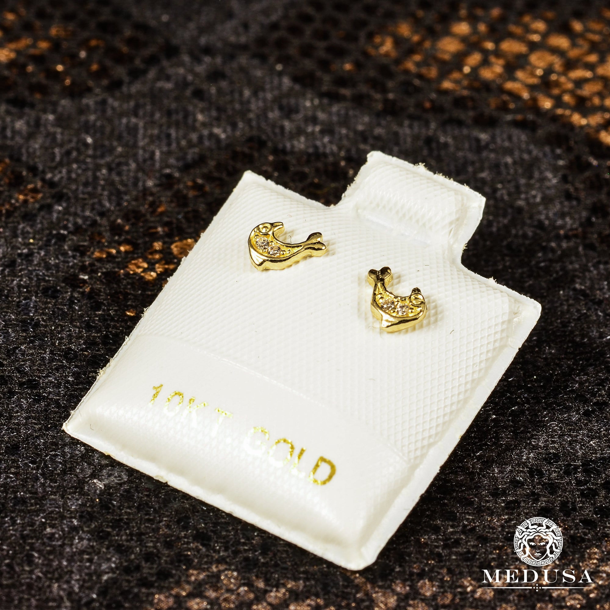 10K Gold Studs | Baby F3 Dolphin Earrings / Yellow Gold