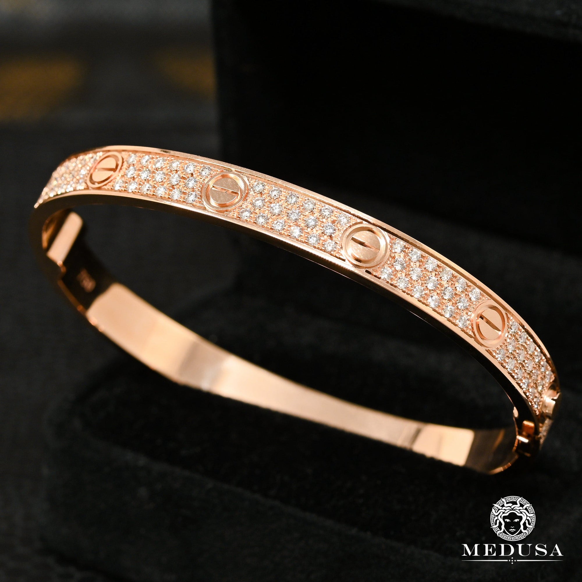 18K Gold Rigid Bracelet | Women's Bracelet Bangle D5 - Rose Gold Diamond