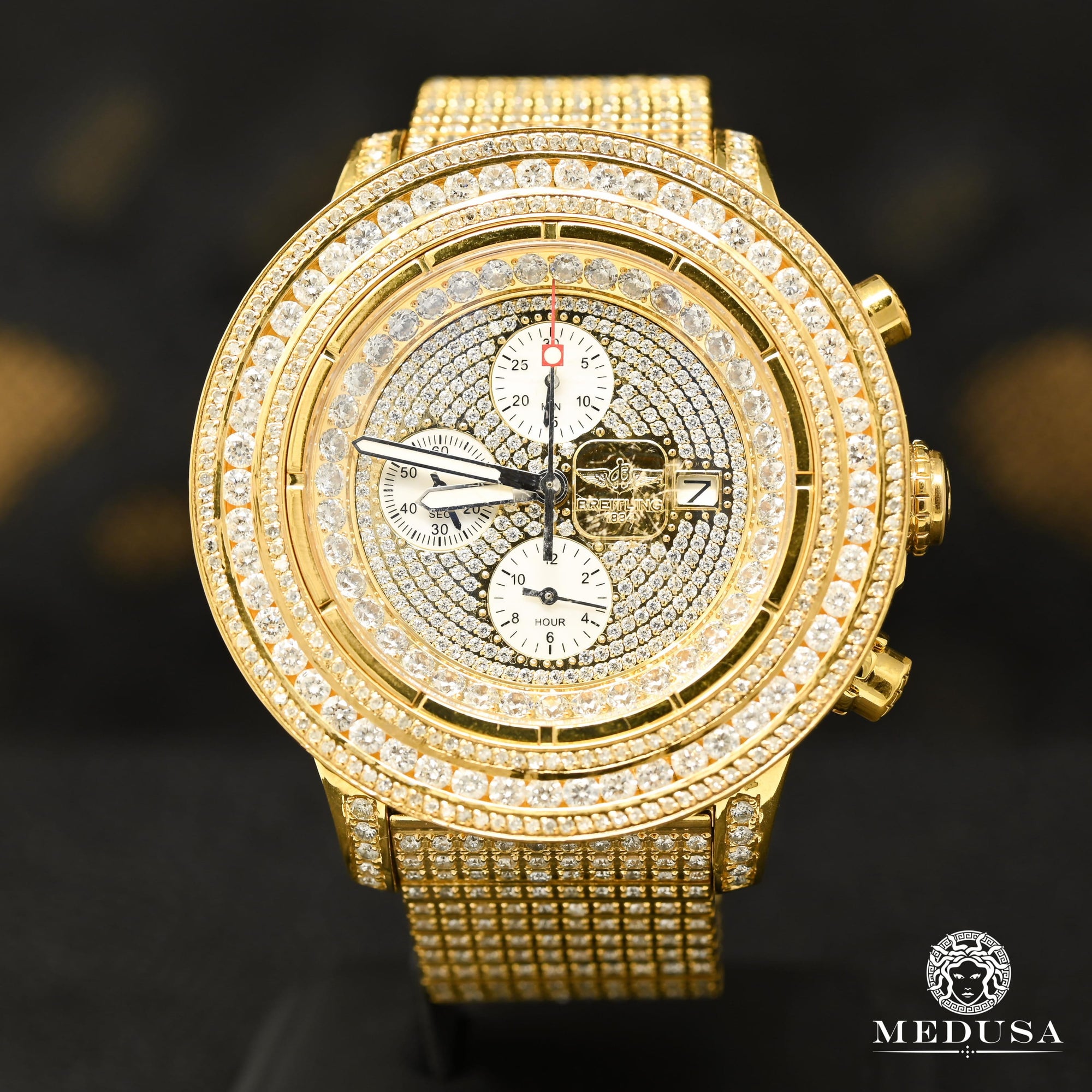Breitling Watch | Breitling Super Avenger Men's Watch - Gold Iced Out Gold