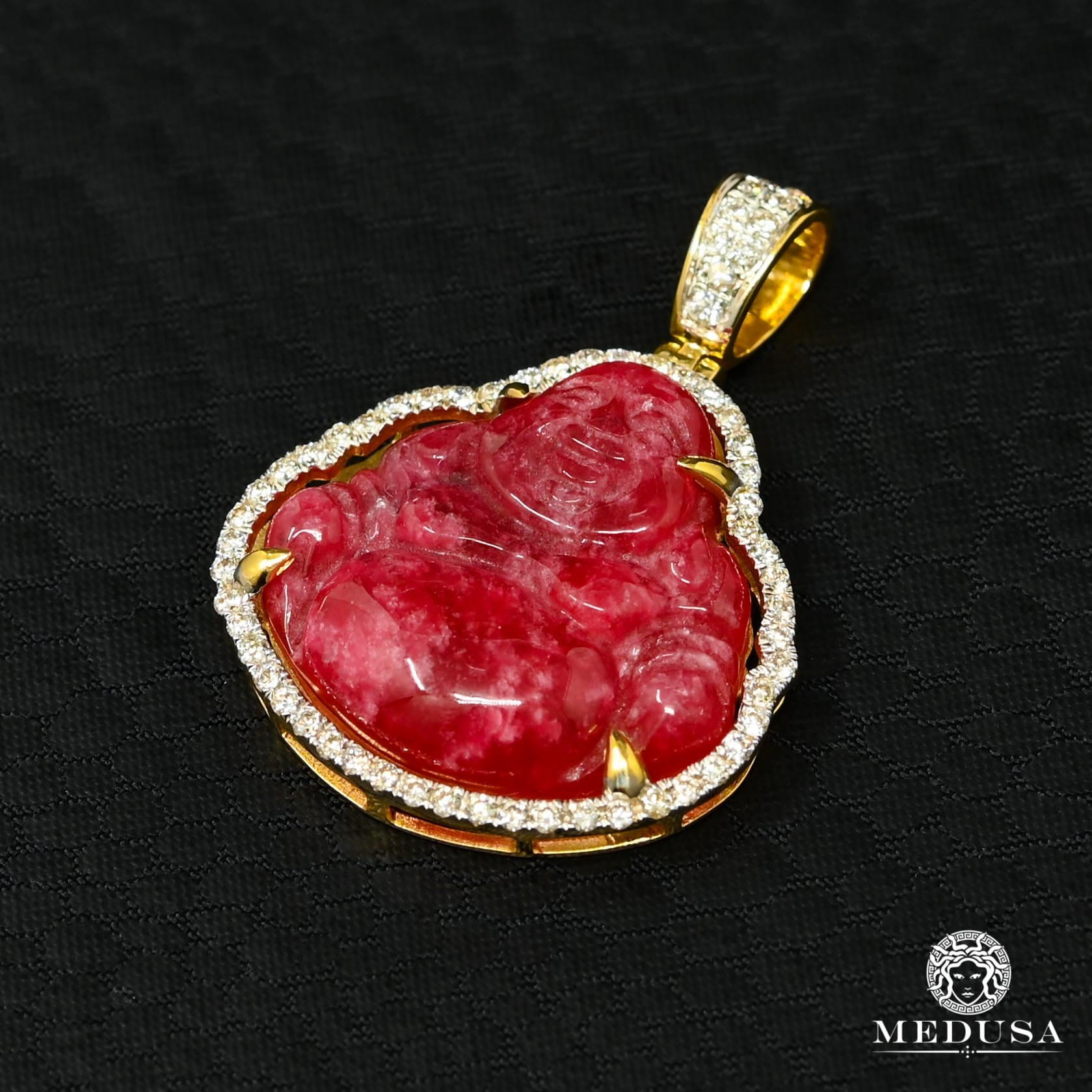 Pendentif à Diamants en Or 10K | Pendentif Divers Buddha D2 - Diamant Rouge / Or Jaune