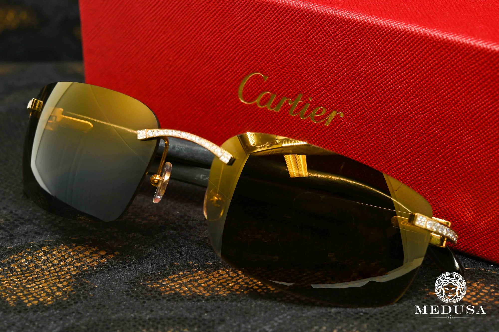 Lunette Cartier | Lunette Homme Cartier C Décor | Gold &amp; Wood Or Jaune