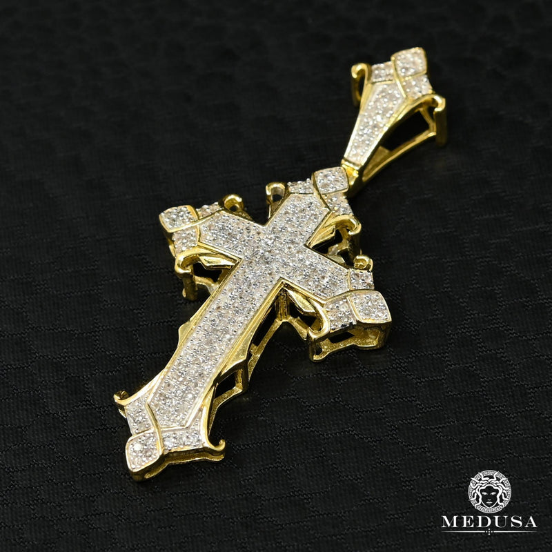 10K Gold Diamond Pendant | Crystal Cross Pendant D11 - 2 Tone Gold Diamond