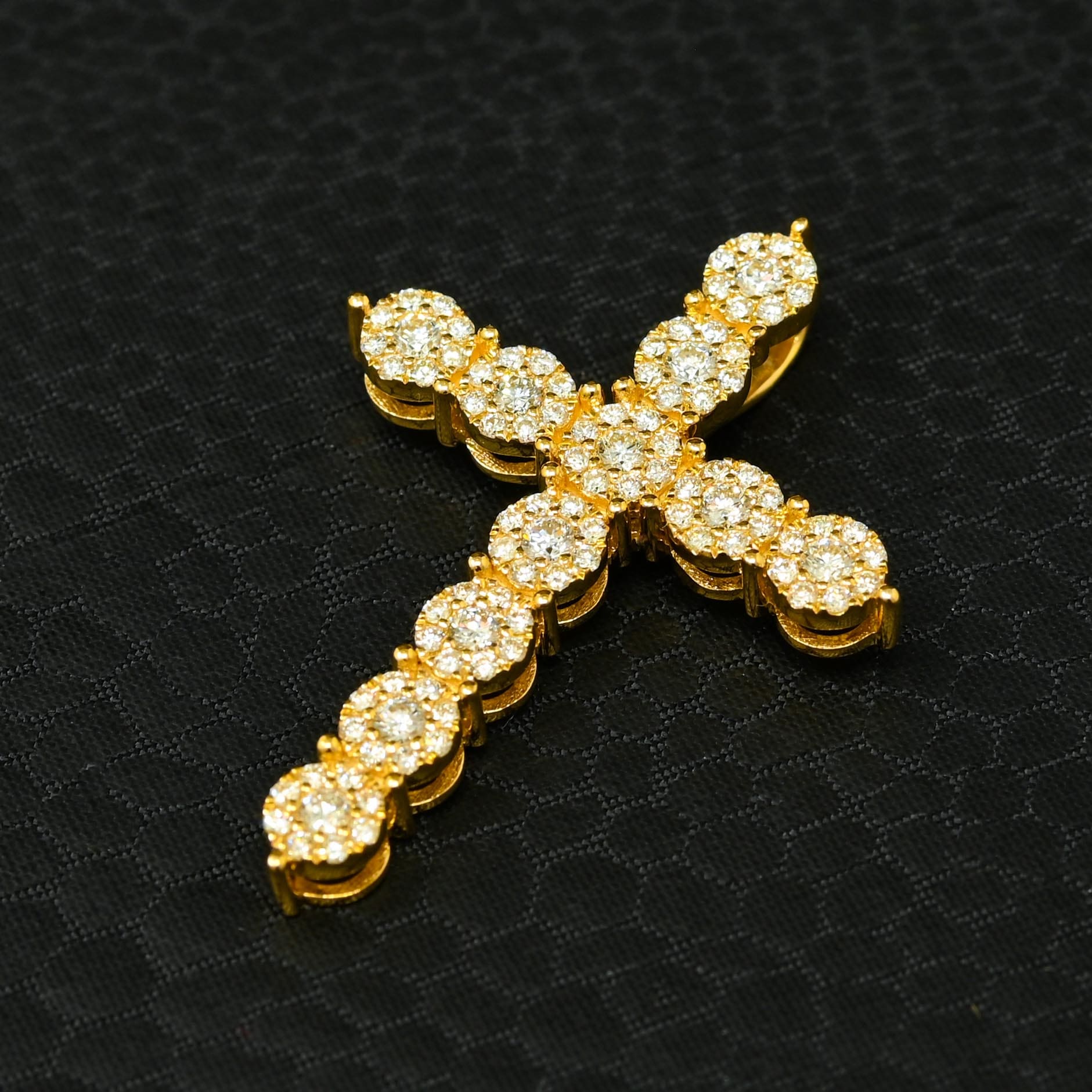 14K Gold Diamond Pendant | Crystal Cross Pendant D14 - Diamond 45MM / Yellow Gold