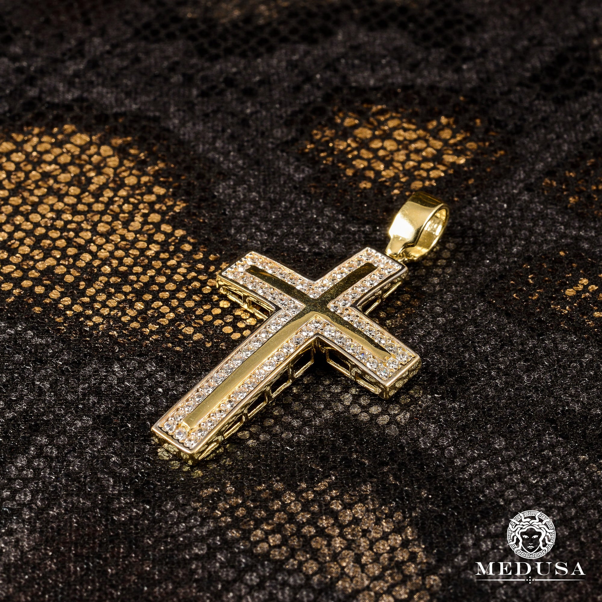 Pendentif en Or 10K | Pendentif Croix Crystal X10 Large / Or Jaune