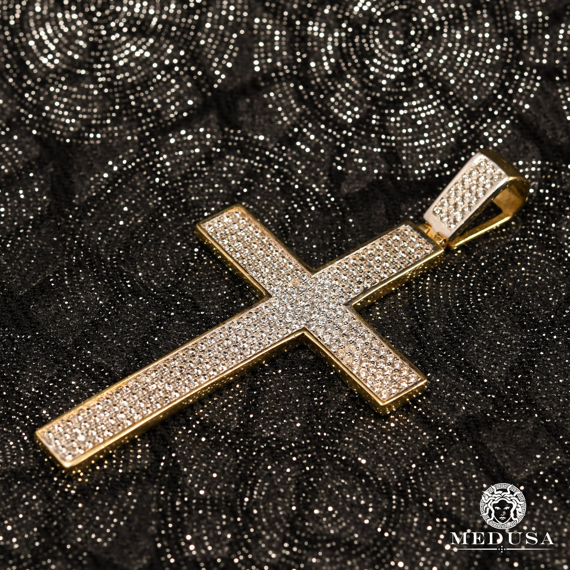 10K Gold Pendant | Pendant Cross Crystal X6 58mm / Yellow Gold