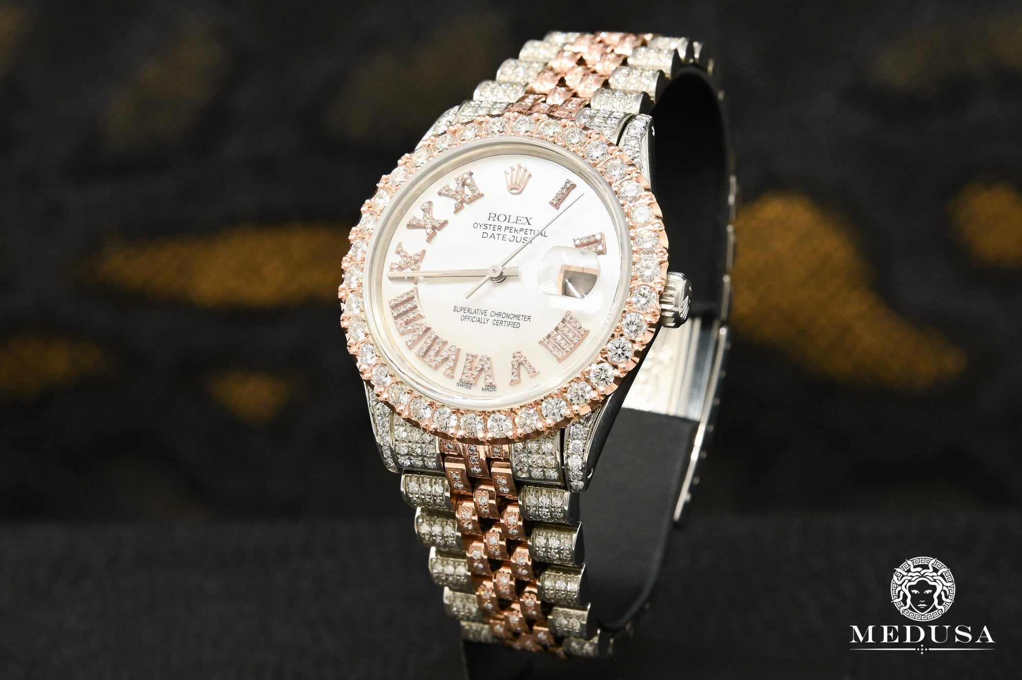 Montre Rolex | Montre Homme Datejust 36mm - Rose 2 Tons Iced Out Or Rose 2 Tons