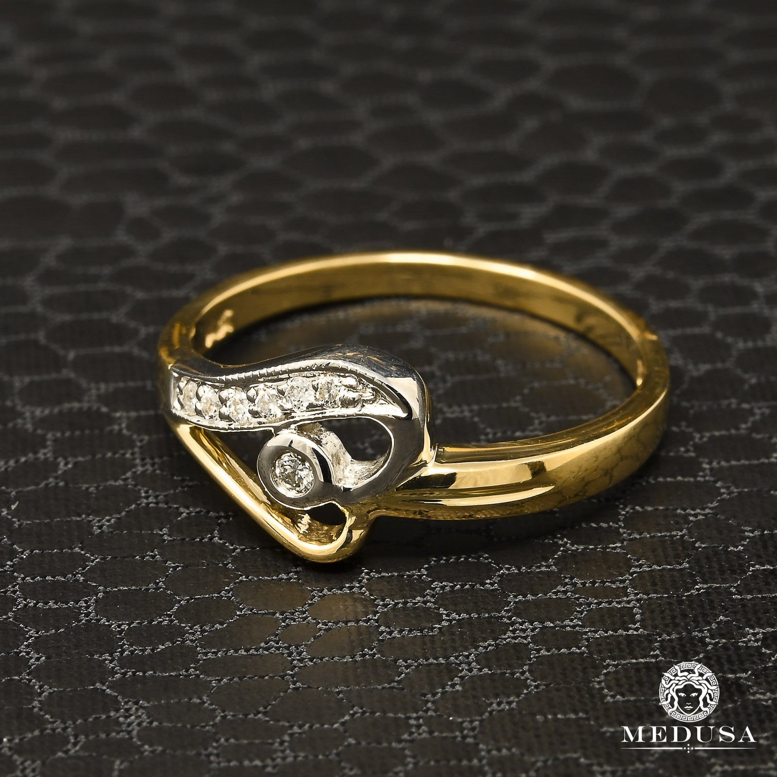 14K Gold Diamond Ring | Heart D6 Women's Ring - 7PT Diamond / 2 Tone Gold