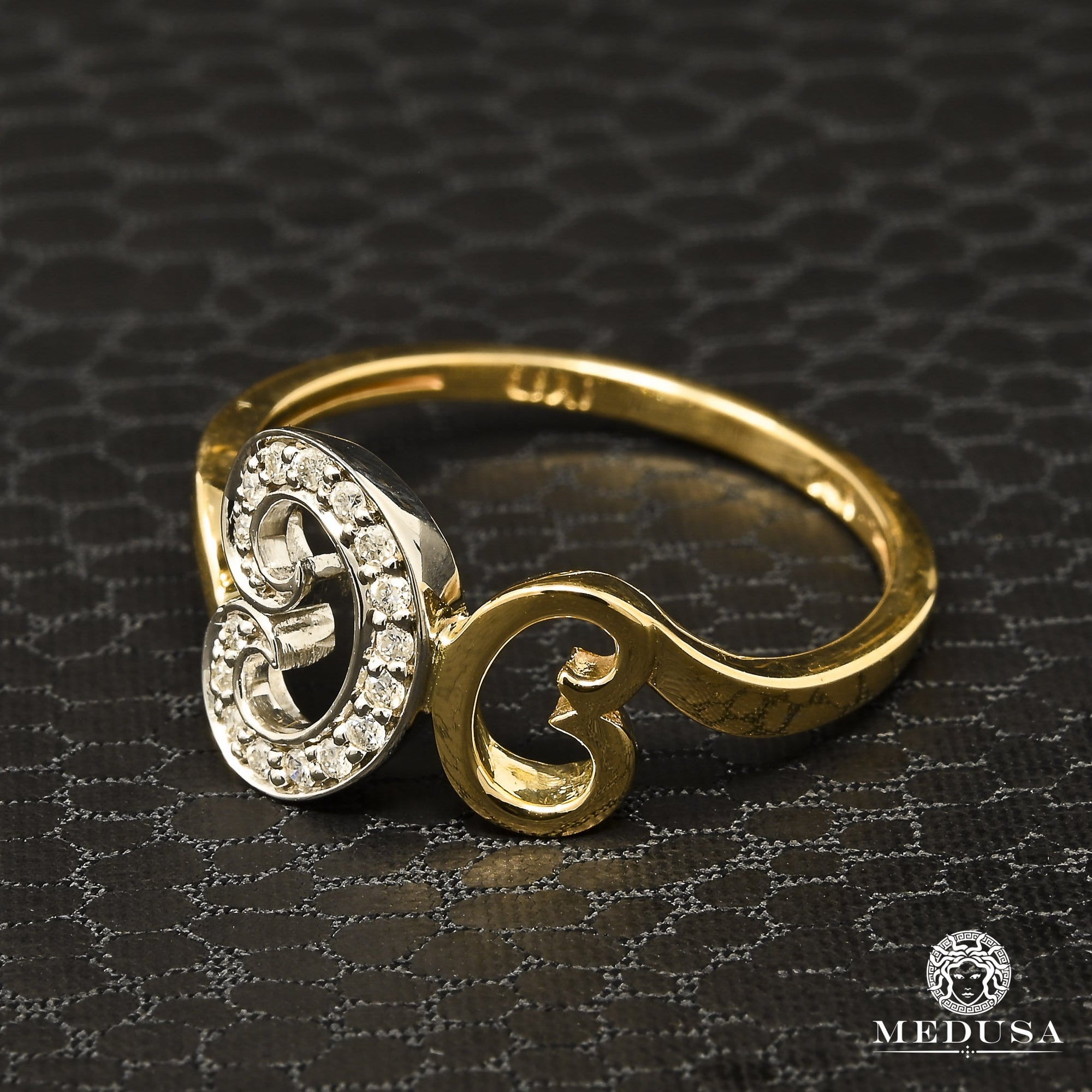 14K Gold Diamond Ring | Heart D7 Women's Ring - 9PT Diamond / 2 Tone Gold