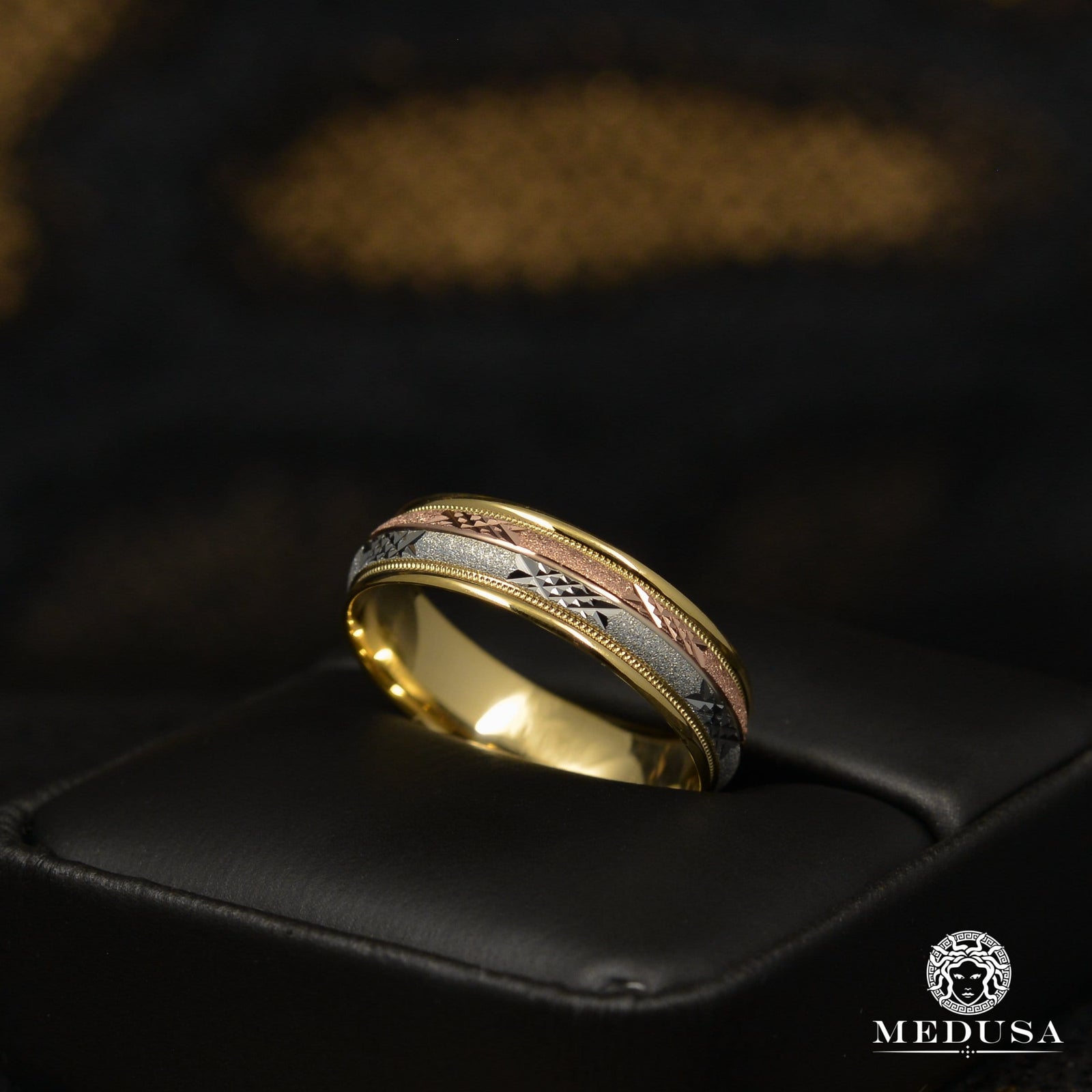 10K Gold Band | Men's Band Band H15 3 Tones - MED139