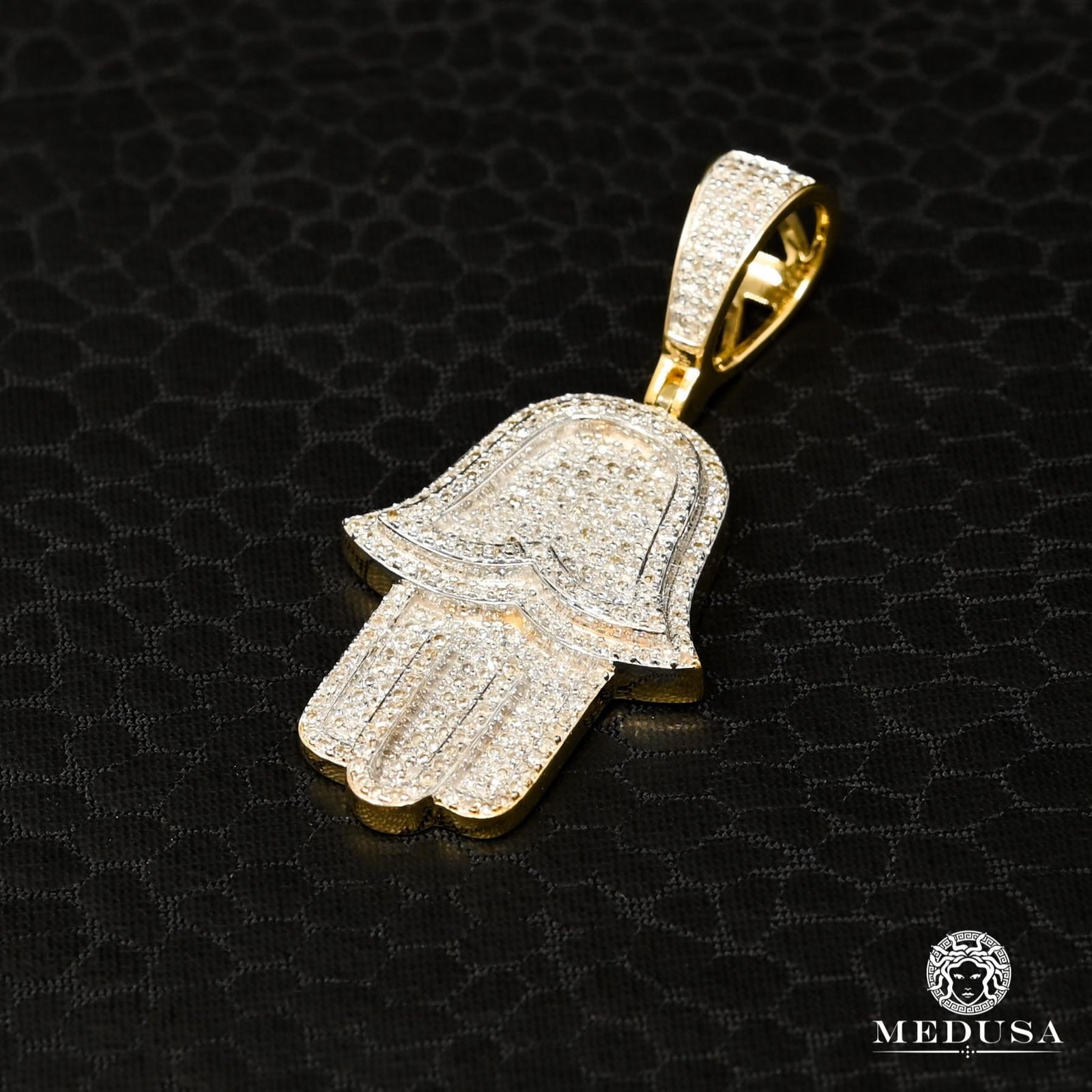 10K Gold Diamond Pendant | Divers Khamsa D5 Pendant - Yellow Gold Diamond