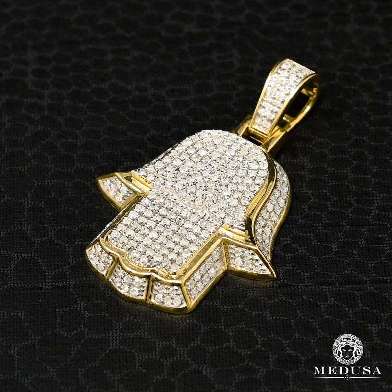 10K Gold Diamond Pendant | Divers Khamsa D7 Pendant - Yellow Gold Diamond
