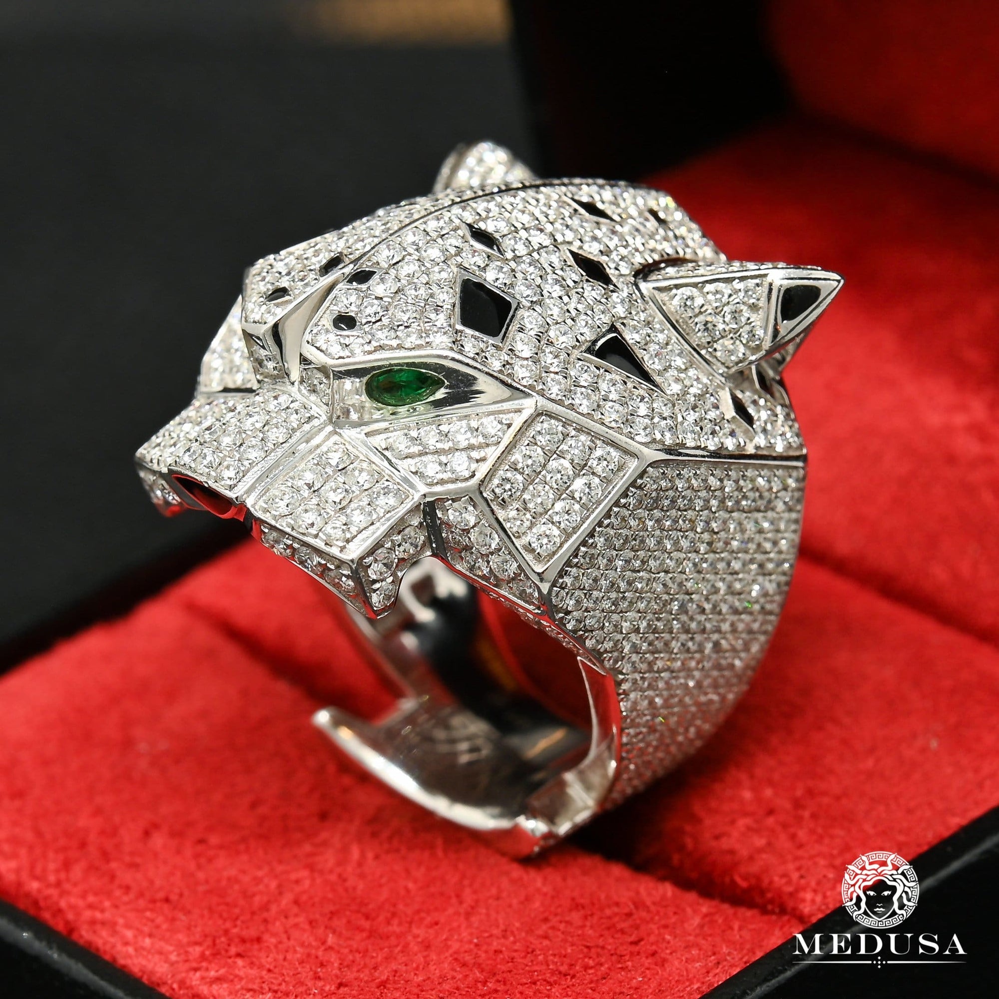 14K Gold Diamond Ring | Luxurious Men's Ring D15 - White Gold Panther
