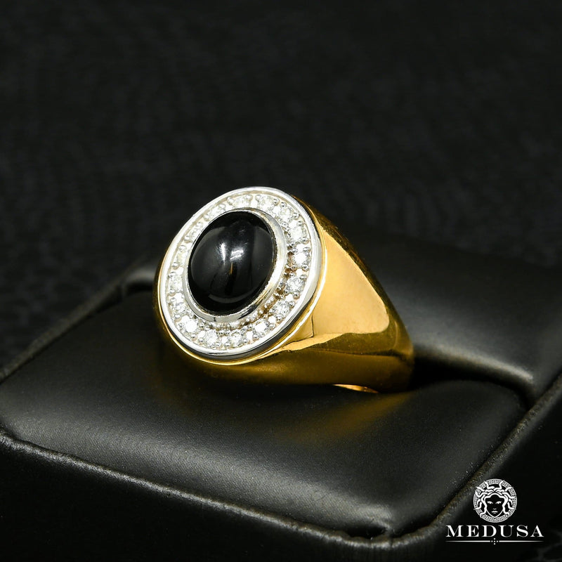 10K Gold Diamond Ring | Men&#39;s Ring Mirror D4 - Onyx 10K / Yellow Gold