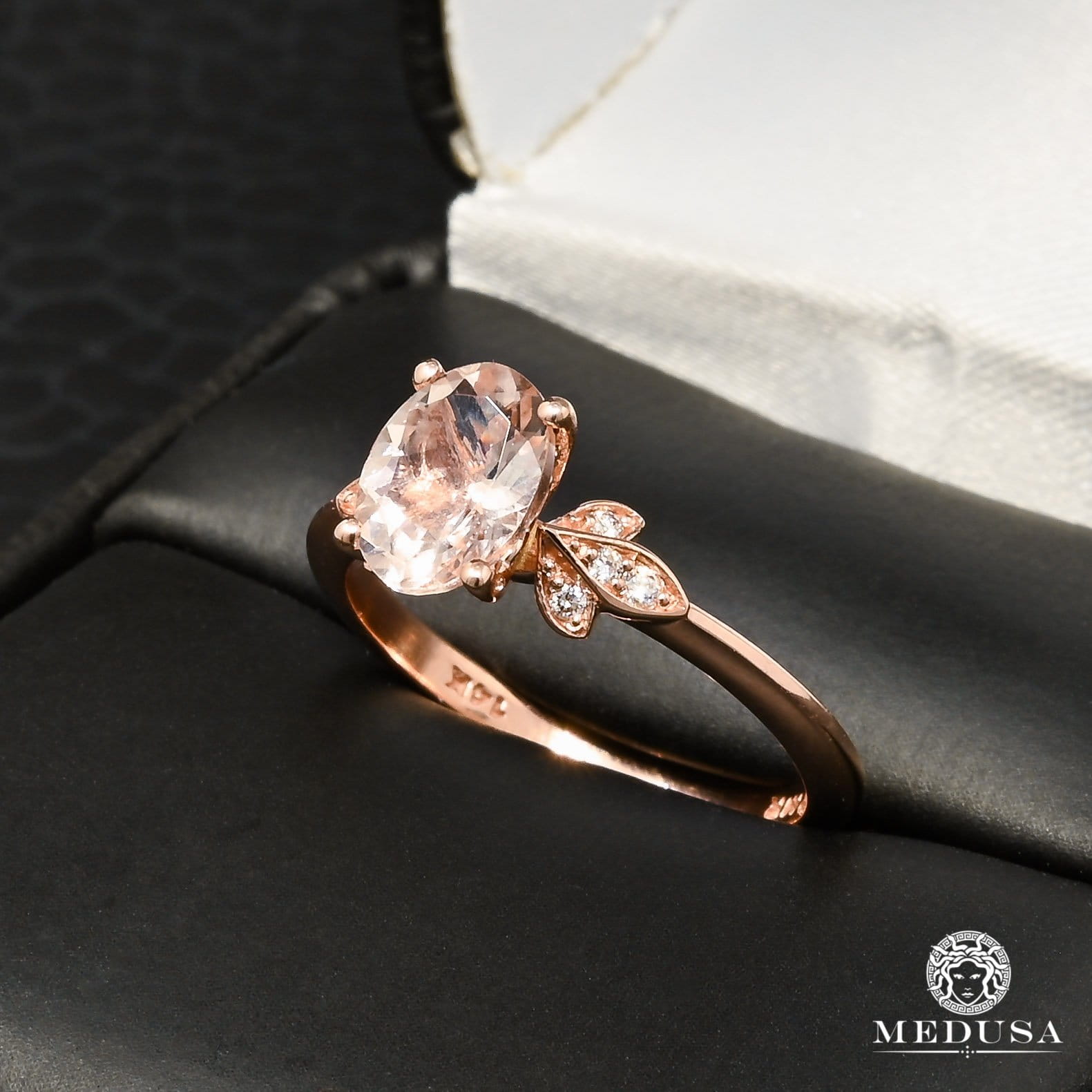 14K Gold Diamond Ring | Women's Ring Morganite D2 - Rose Gold Diamond