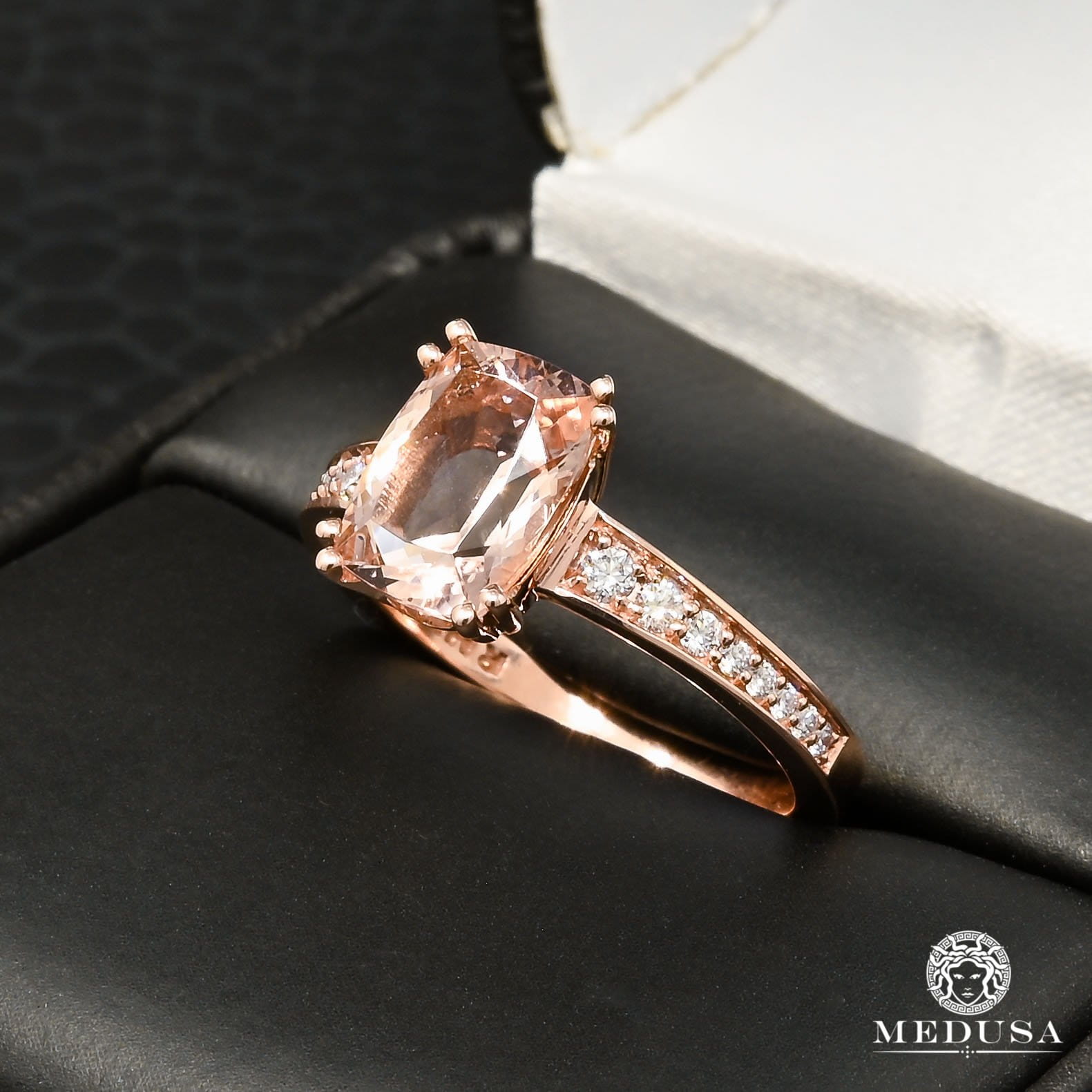 14K Gold Diamond Ring | Women's Ring Morganite D3 - Rose Gold Diamond