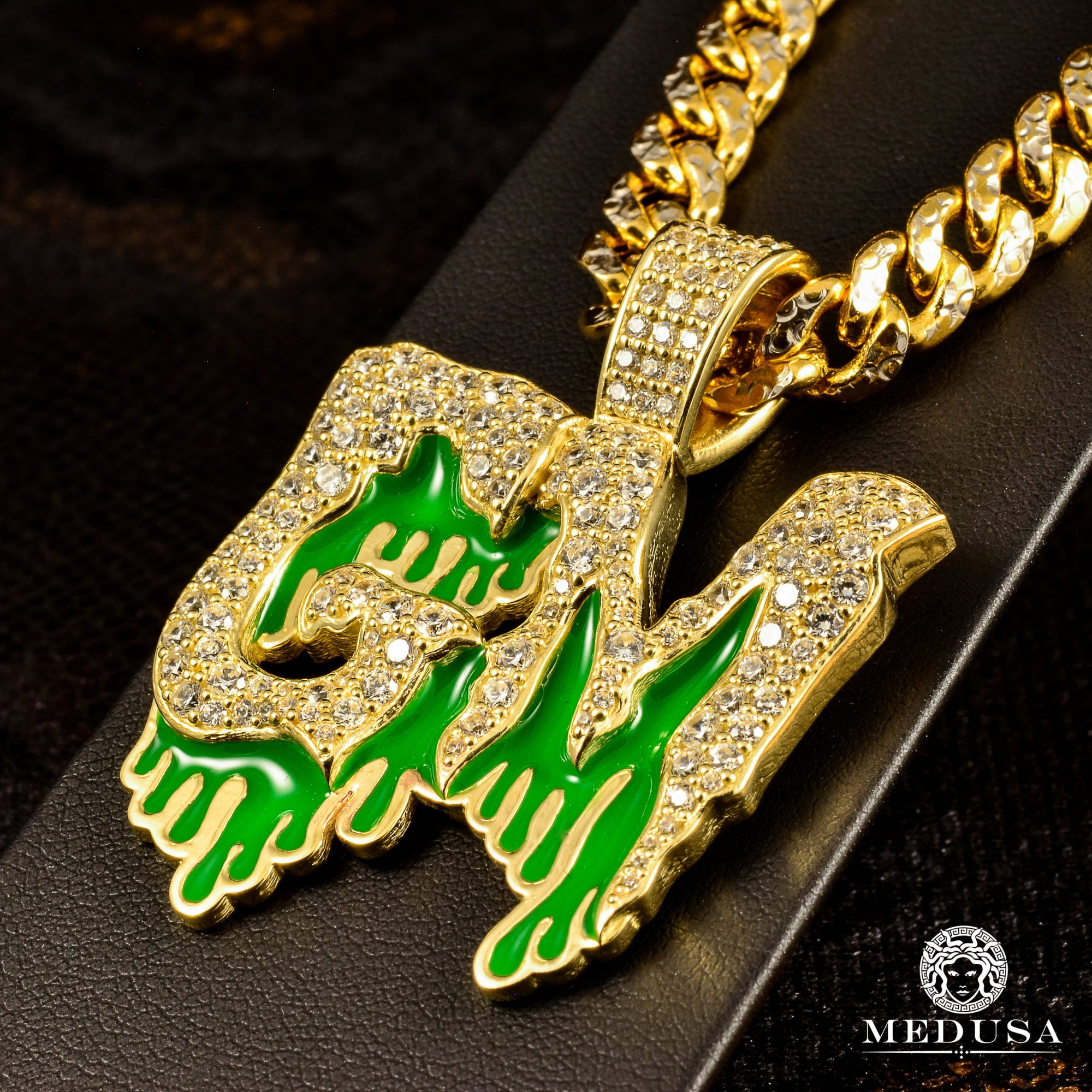 Pendentif en Or Custom | Bijoux Custom Pendentif 2 Lettre Drip Coloré