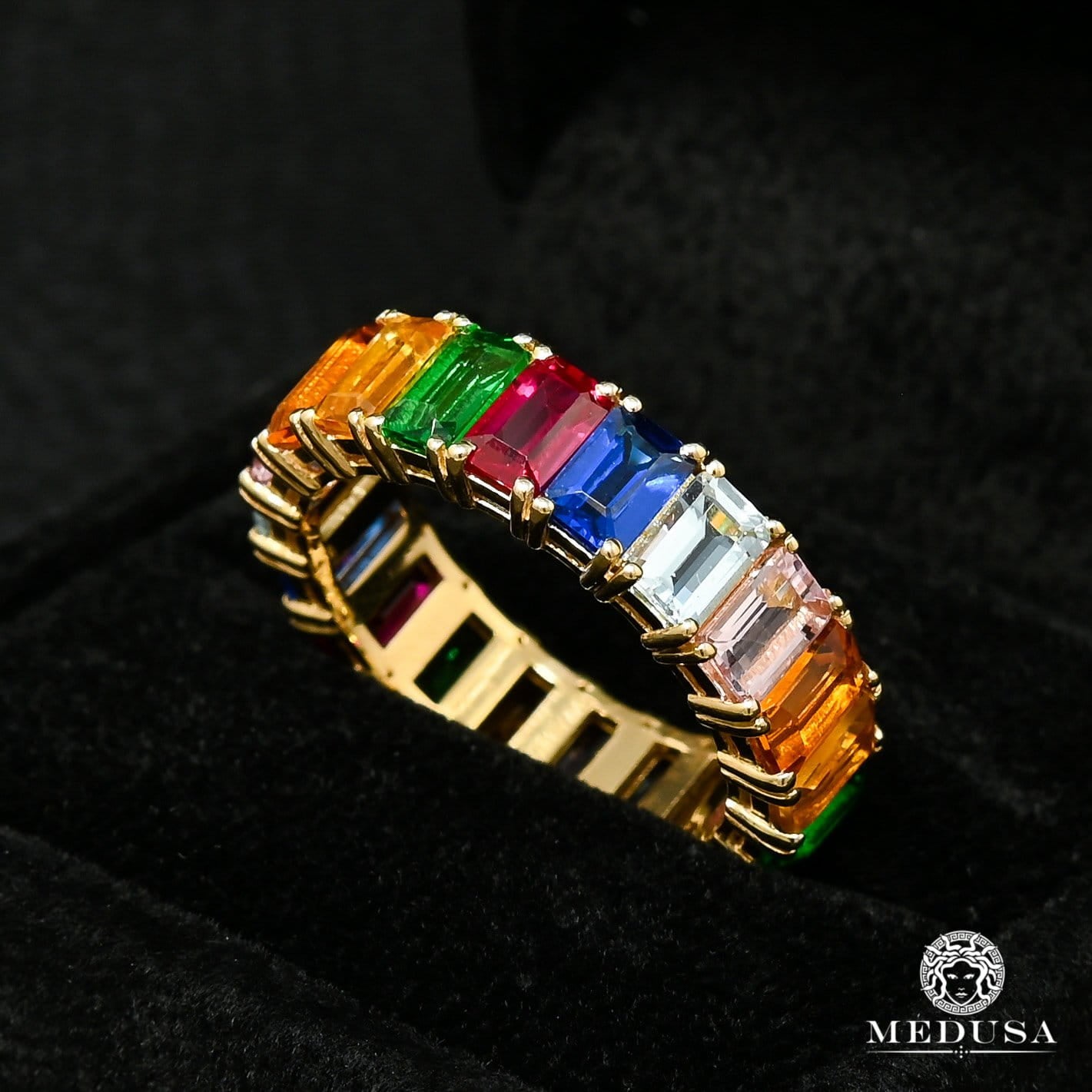 10K Gold Diamond Ring | Women's Ring Rainbow X1 - Eternity Yellow Gold