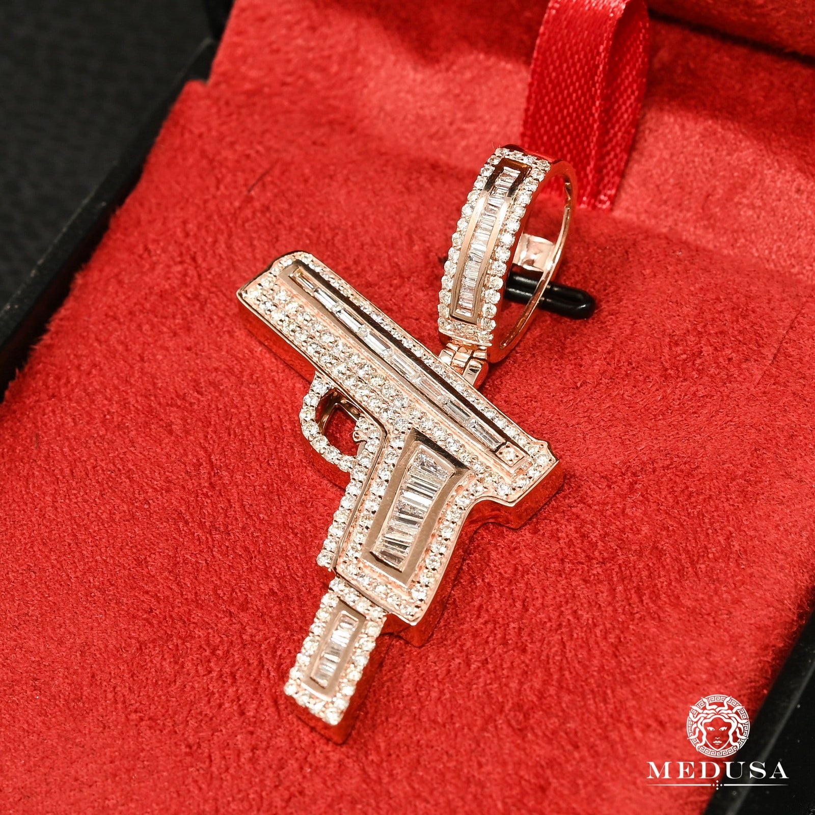 10K Gold Diamond Pendant | Divers Rifle D8 Pendant - Rose Gold Diamond