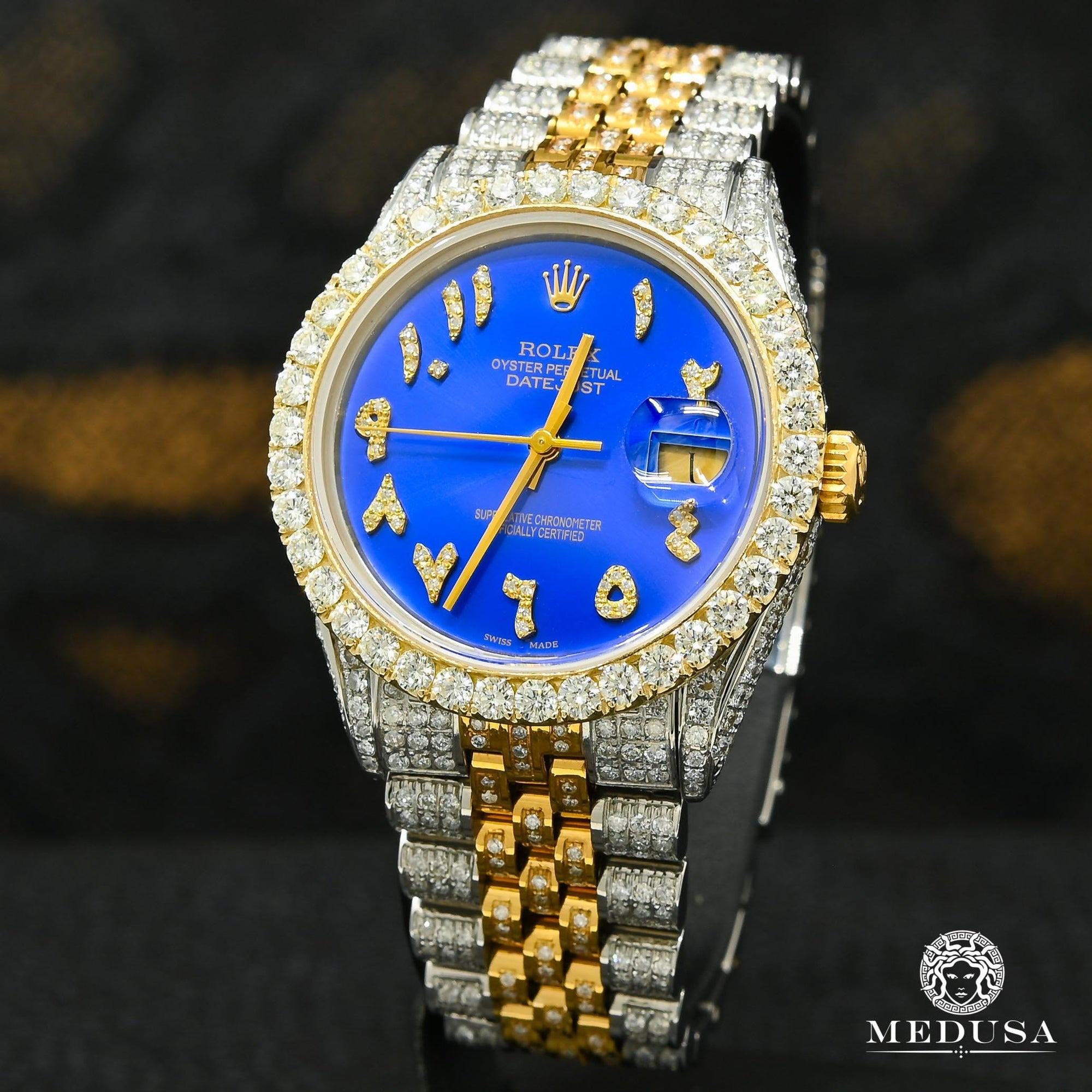 Rolex watch | Rolex Datejust 36mm Men's Watch - Blue Arabic Iced Out 2 Tone Gold