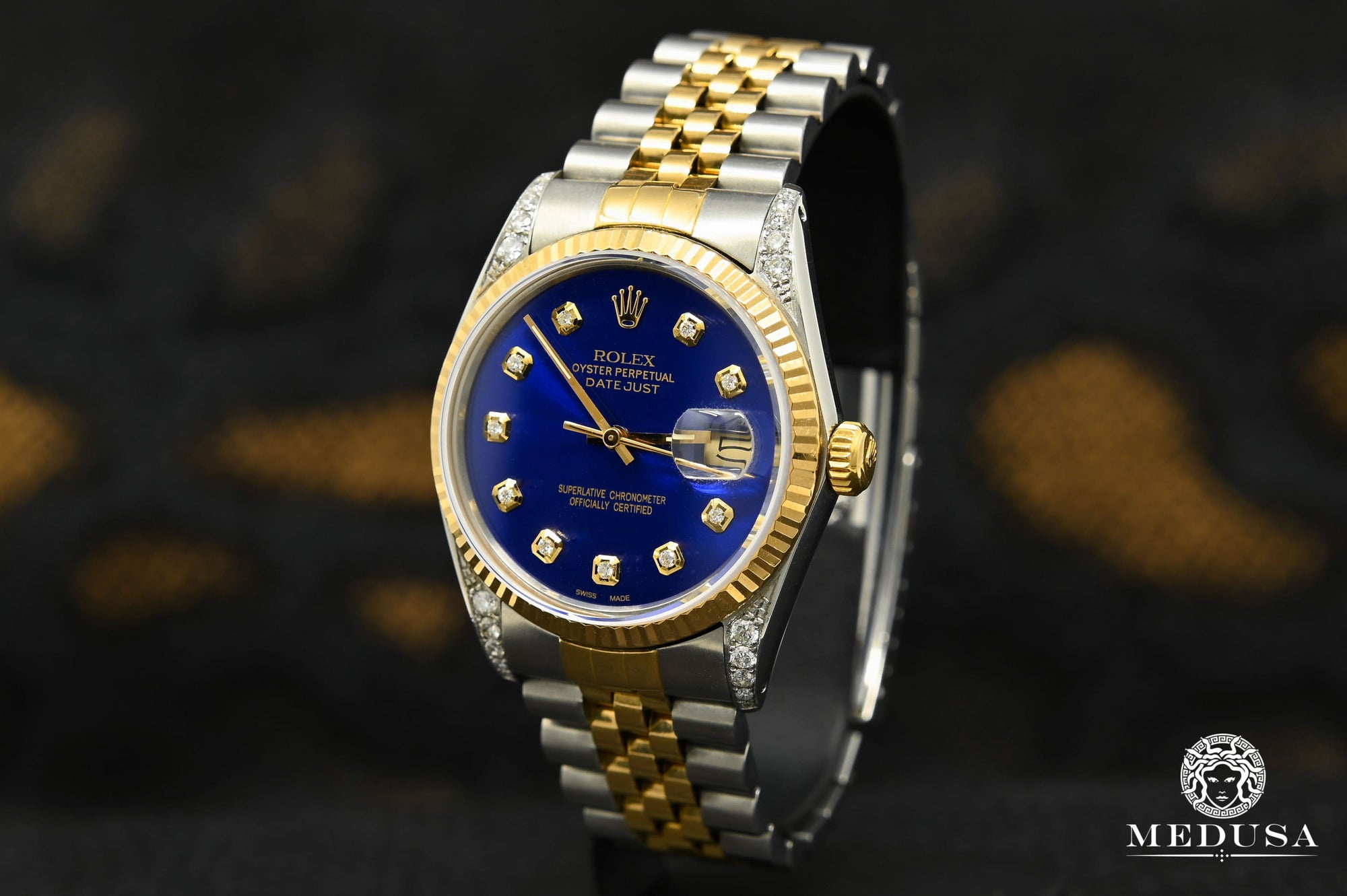 Montre Rolex | Montre Homme Rolex Datejust 36mm - Cadran Bleu Iced Or 2 Tons