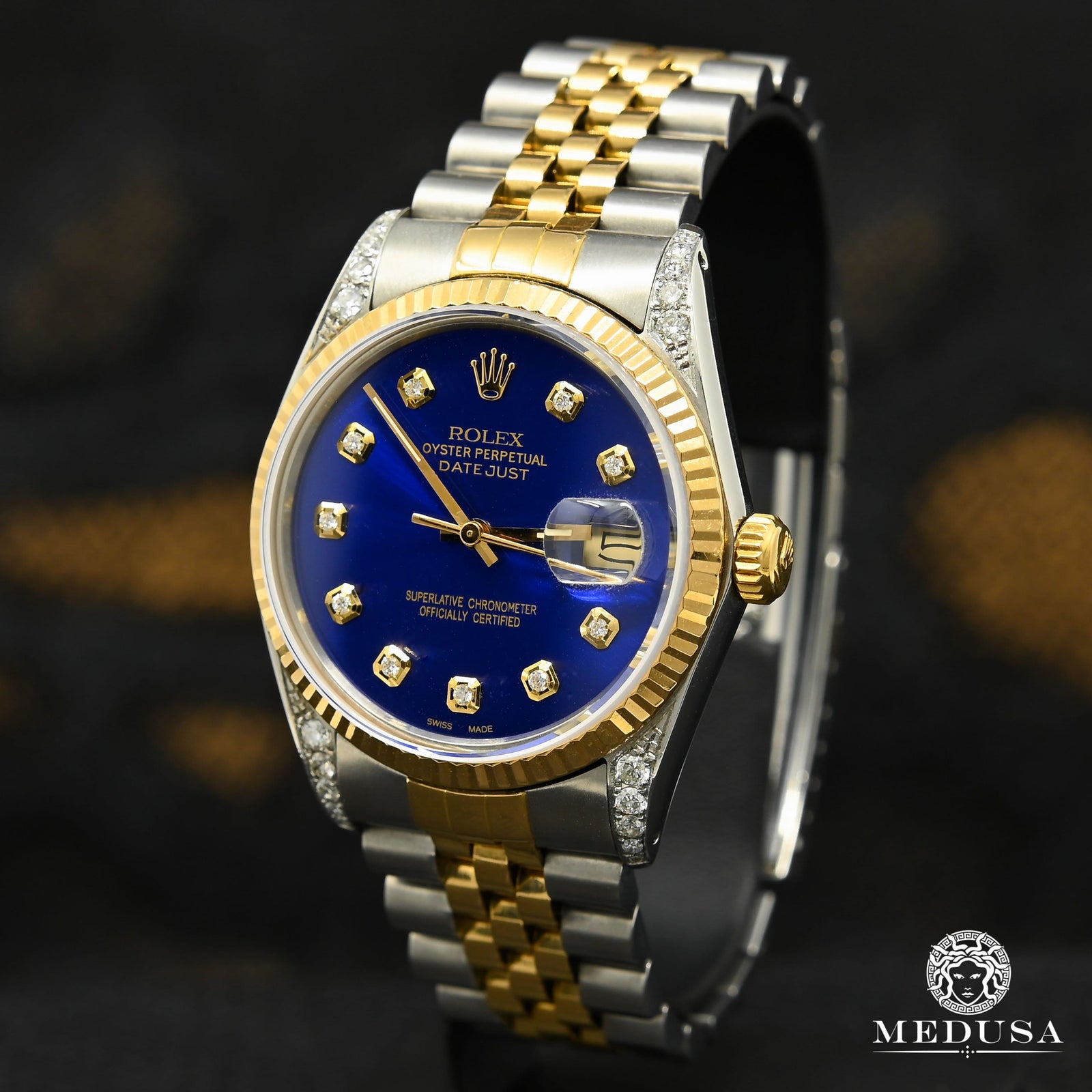 Rolex watch | Men's Rolex Datejust Watch 36mm - Blue Iced Gold Dial 2 Tones