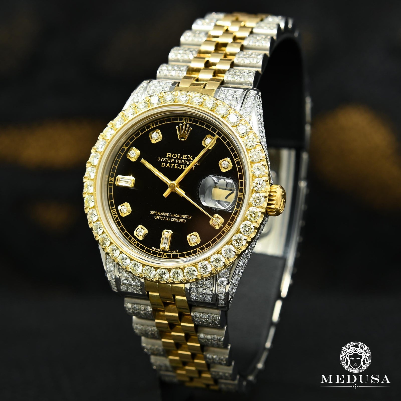 Rolex watch | Rolex Datejust Men's Watch 36mm - Jubilee Iced Black Gold 2 Tones