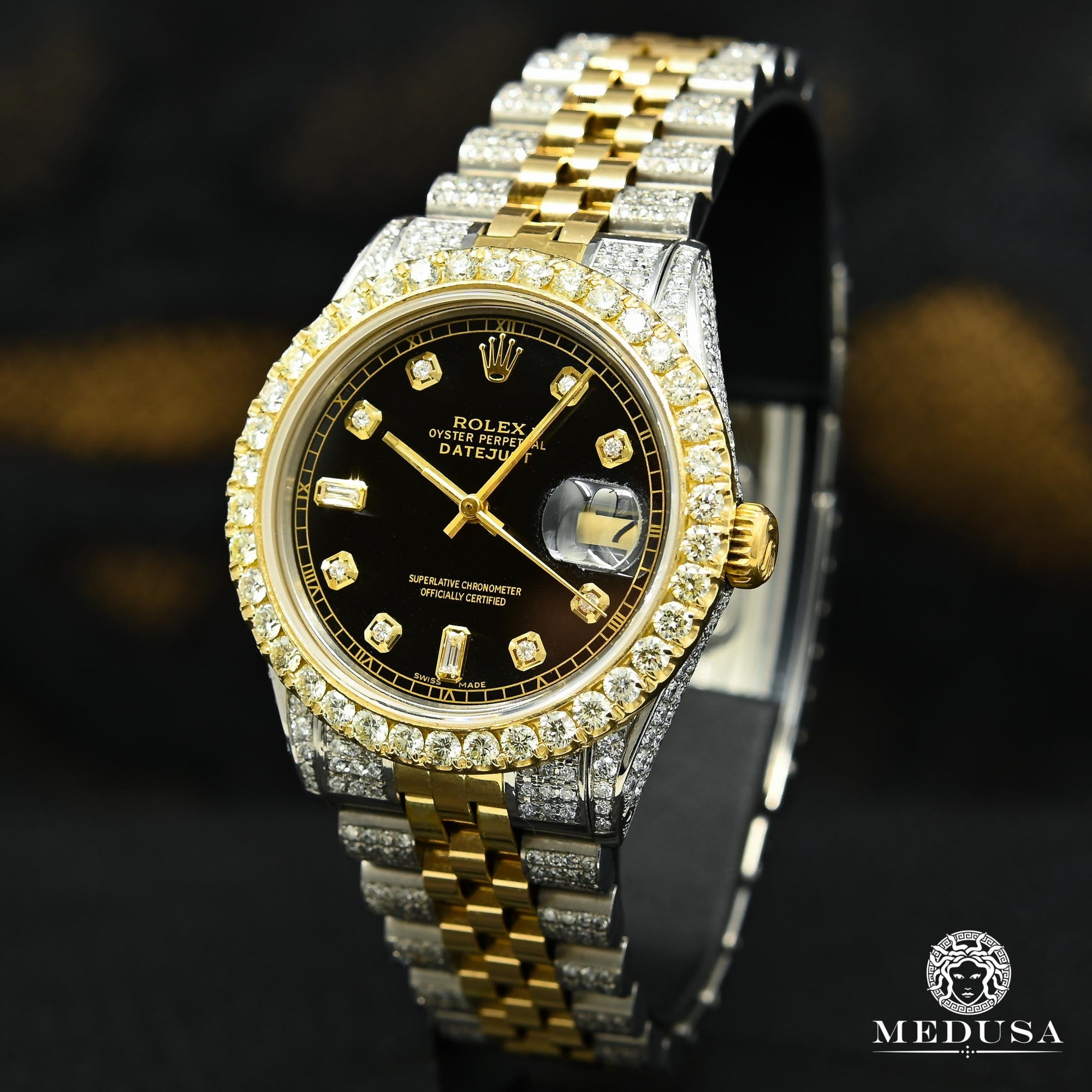 Rolex watch | Rolex Datejust Men's Watch 36mm - Jubilee Iced Black Gold 2 Tones