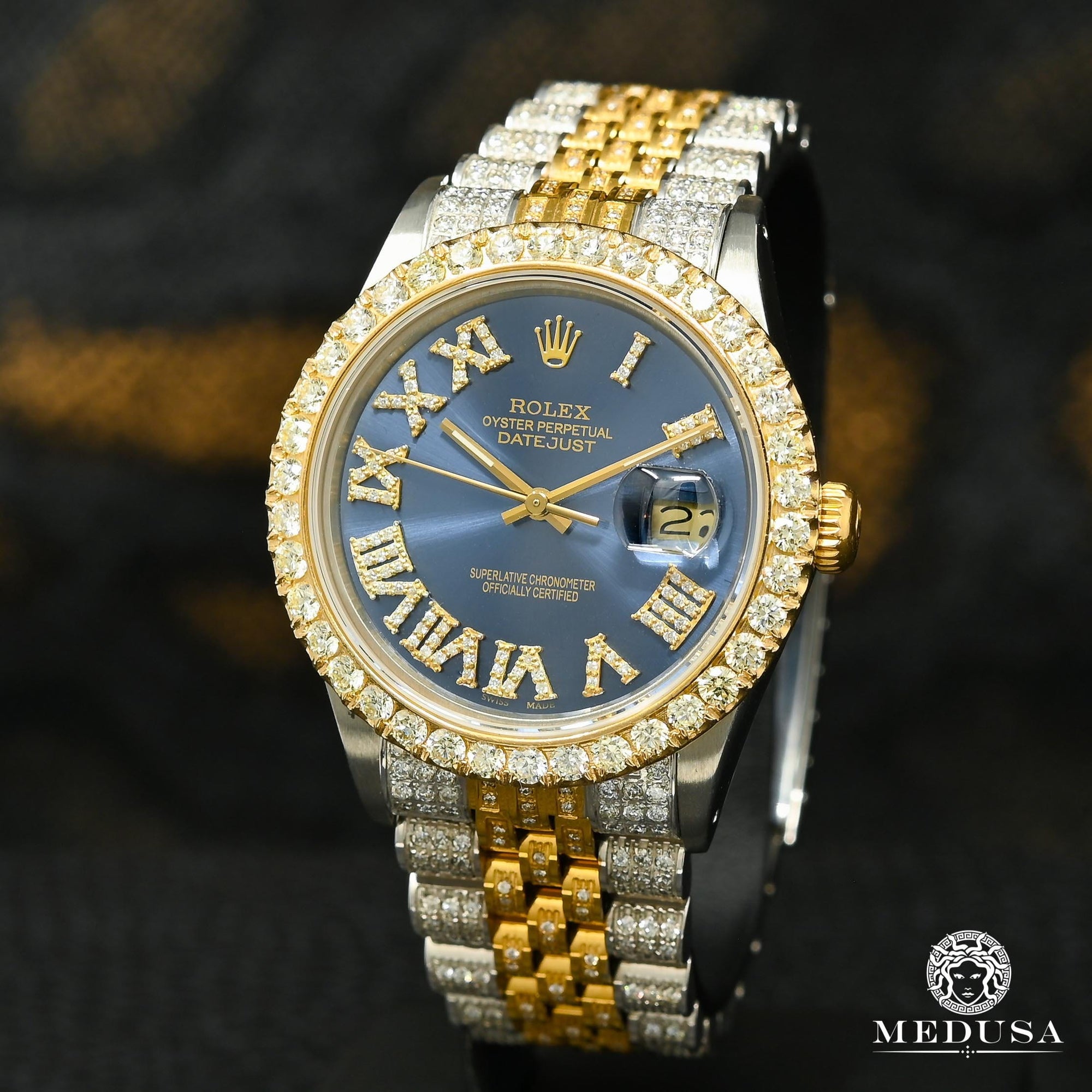 Rolex watch | Rolex Datejust 36mm Men's Watch - Navy Iced Gold 2 Tones