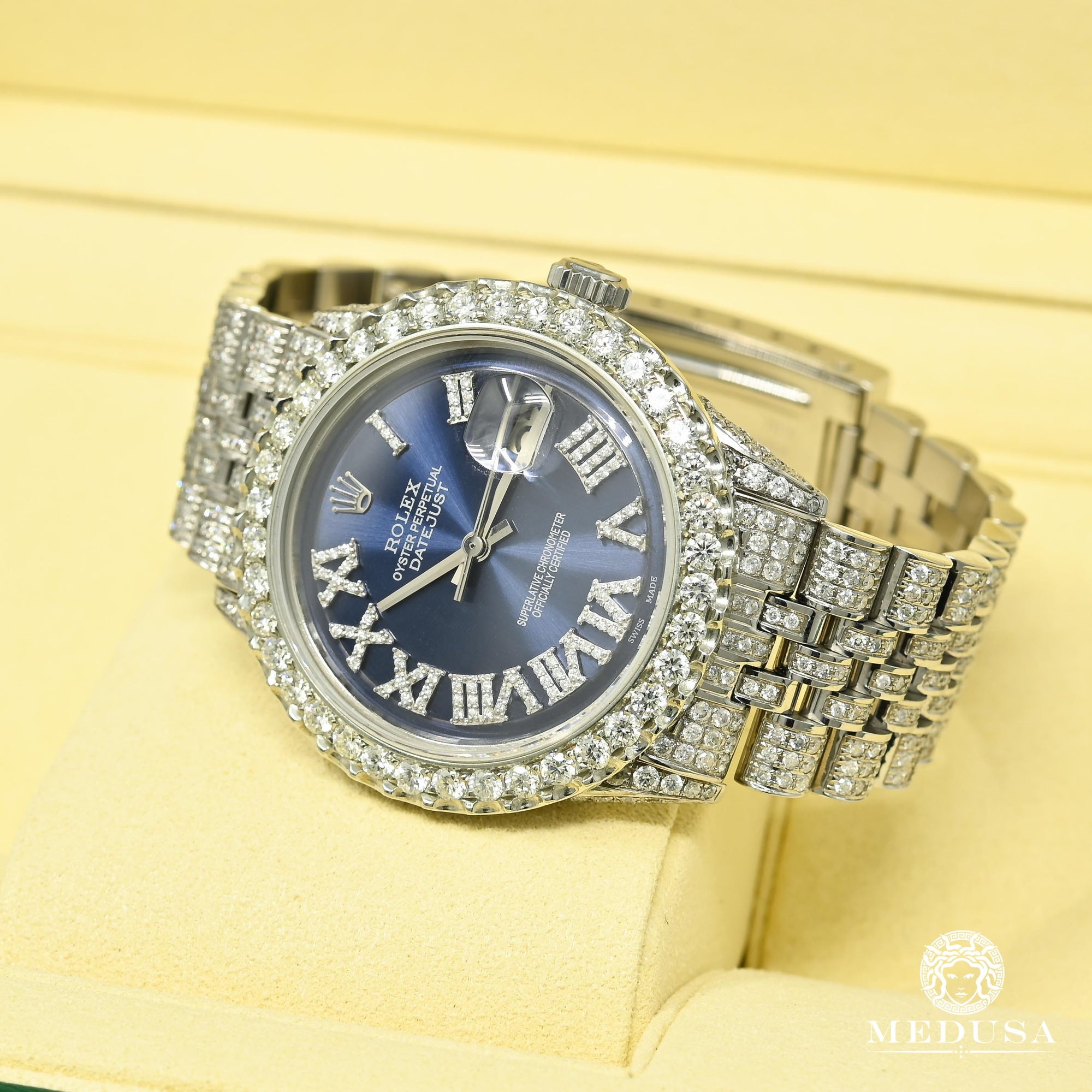 Montre Rolex | Montre Homme Rolex Datejust 36mm - Navy Iced Out Stainless