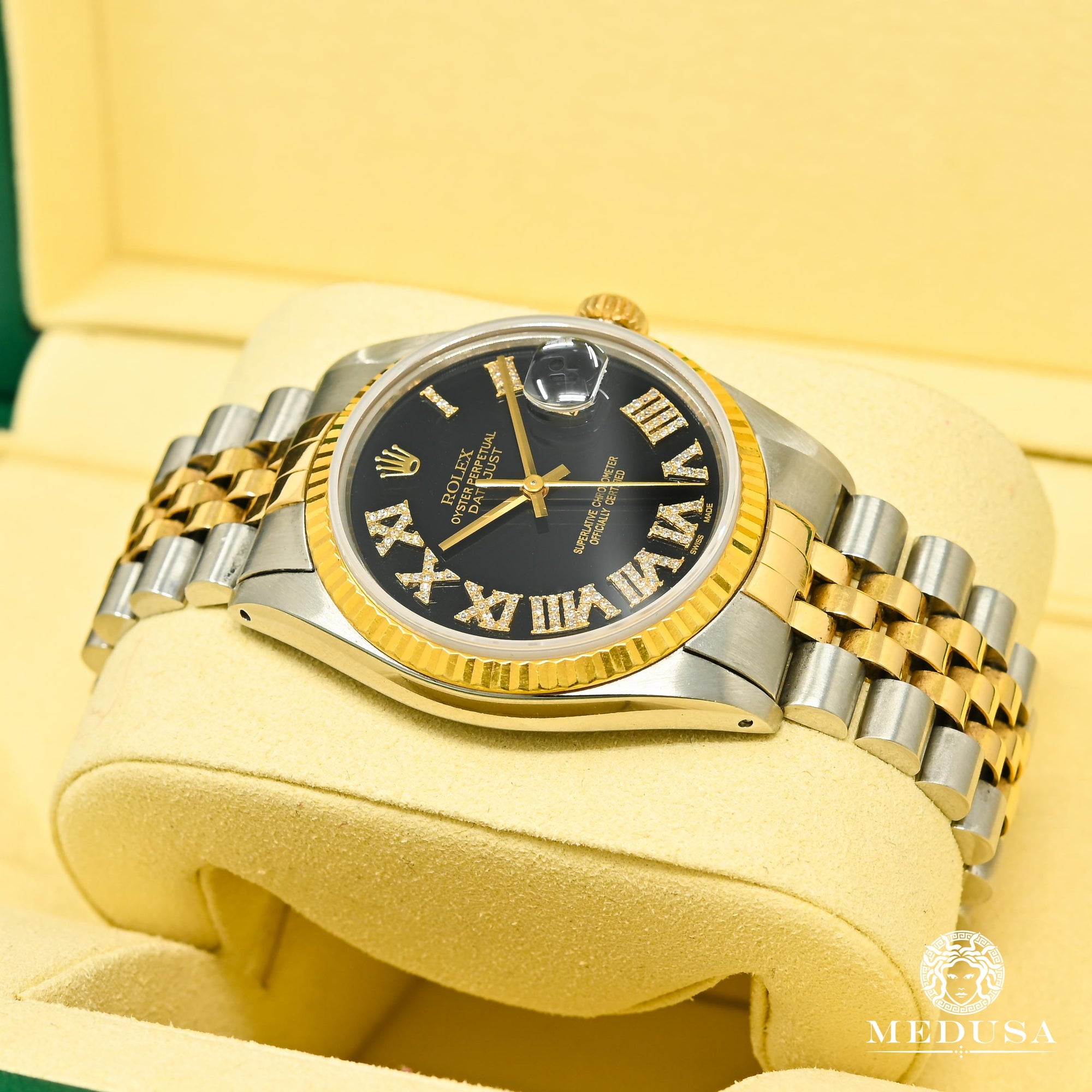 Montre Rolex | Montre Homme Rolex Datejust 36mm - Noir Romain Or 2 Tons