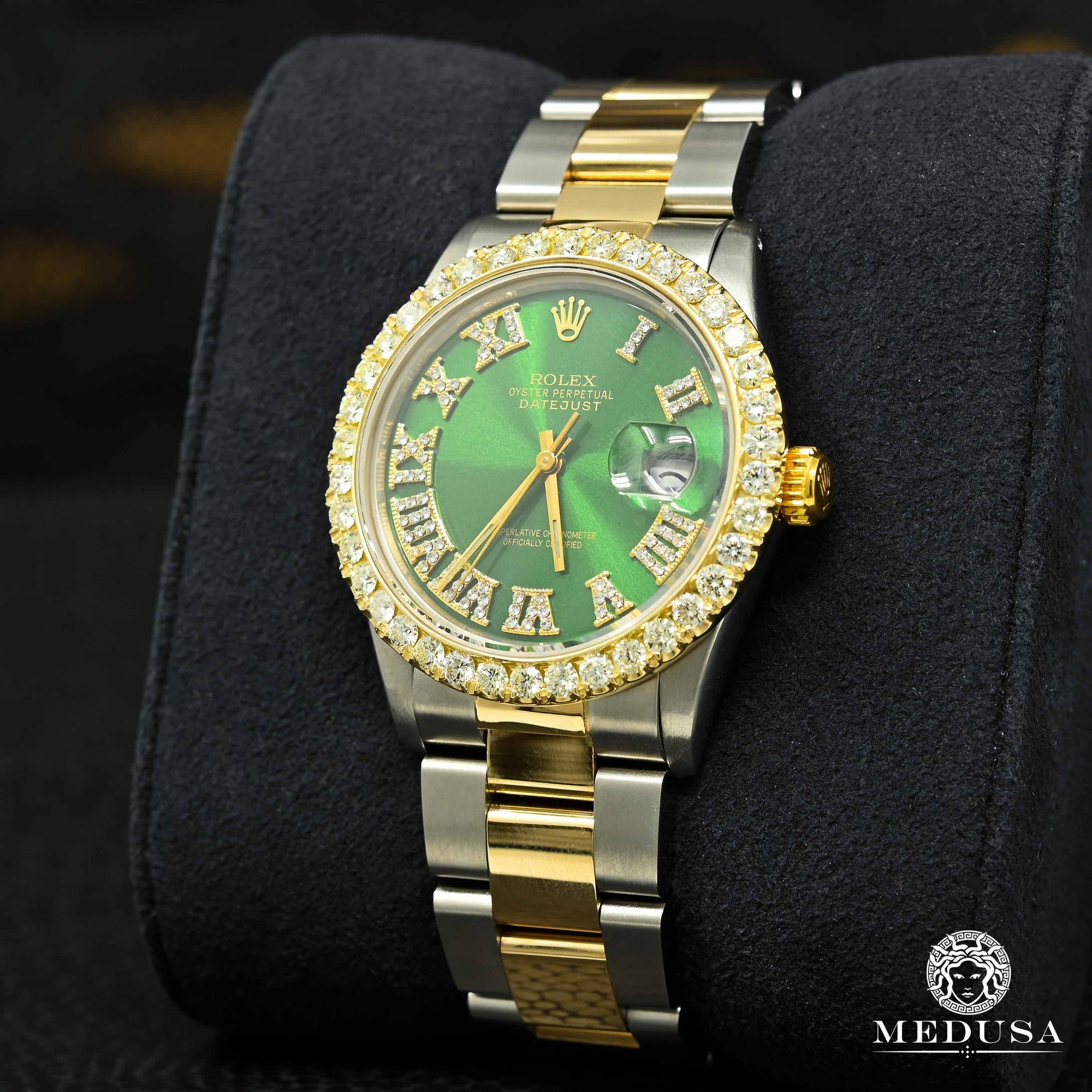 Montre Rolex | Montre Homme Rolex Datejust 36mm - Oyster Vert Romain Or 2 Tons
