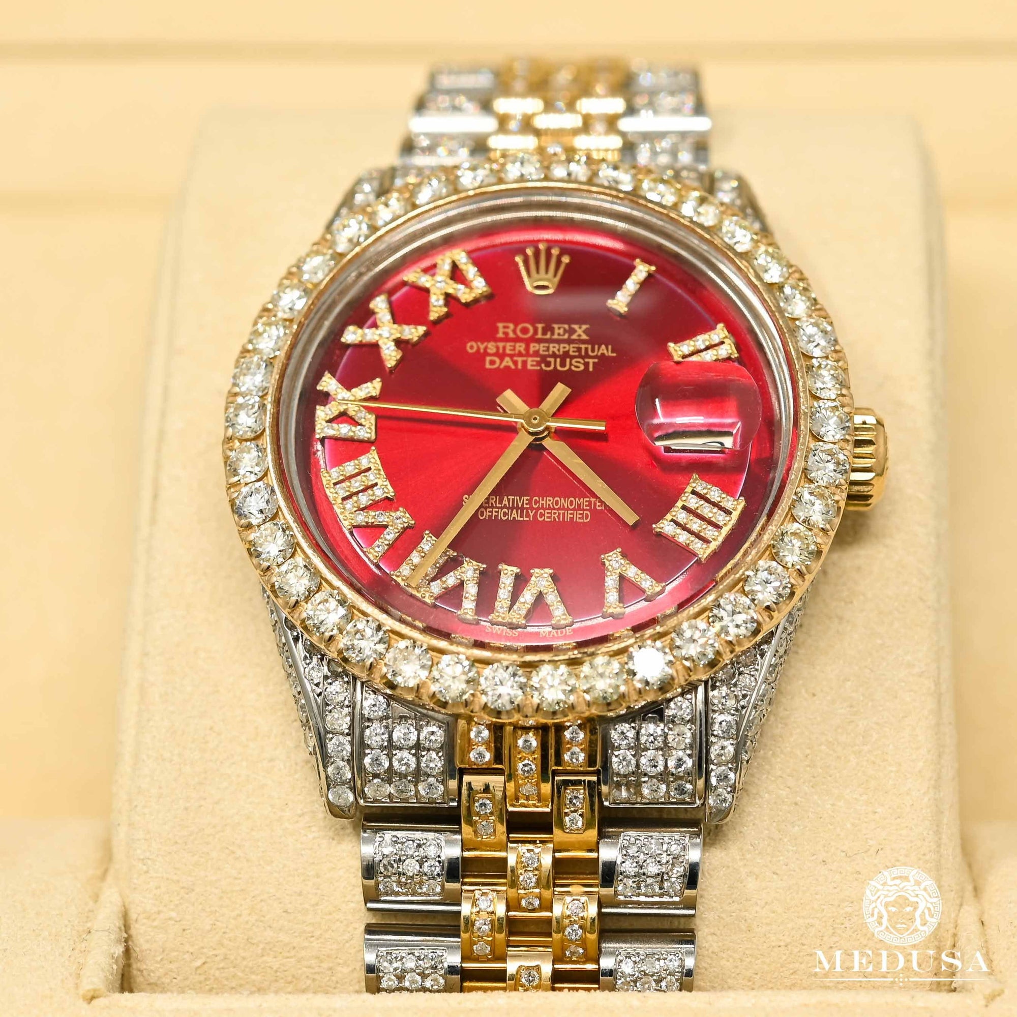 Montre Rolex | Montre Homme Rolex Datejust 36mm - Red Iced Out XL Or 2 Tons