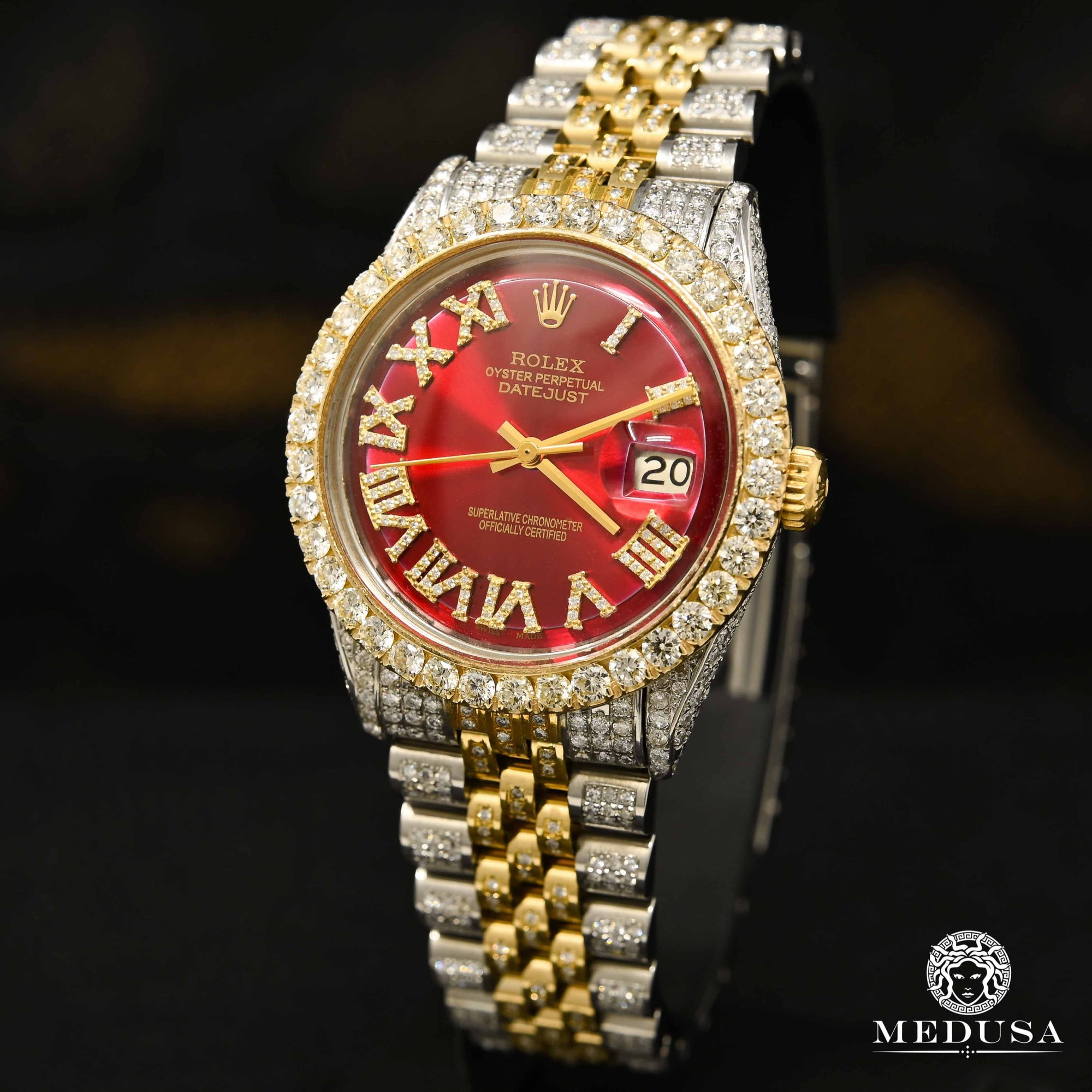 Montre Rolex | Montre Homme Rolex Datejust 36mm - Red Iced Out XL Or 2 Tons