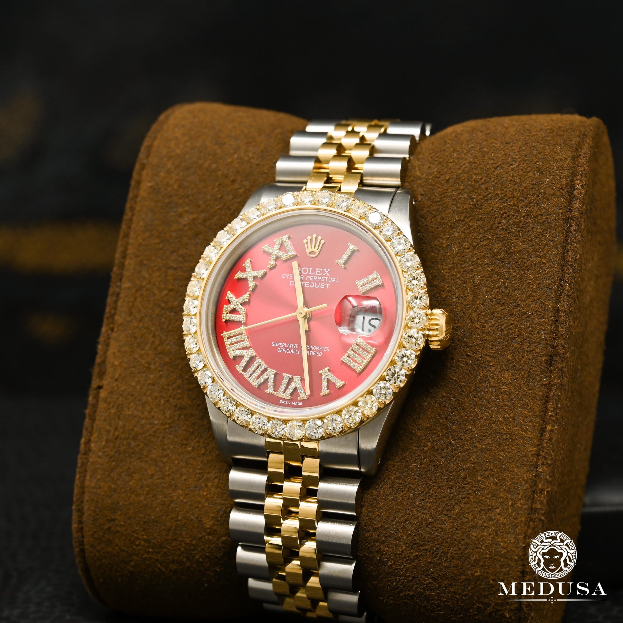Montre Rolex | Montre Homme Rolex Datejust 36mm - Rouge Chiffre Romain Or 2 Tons
