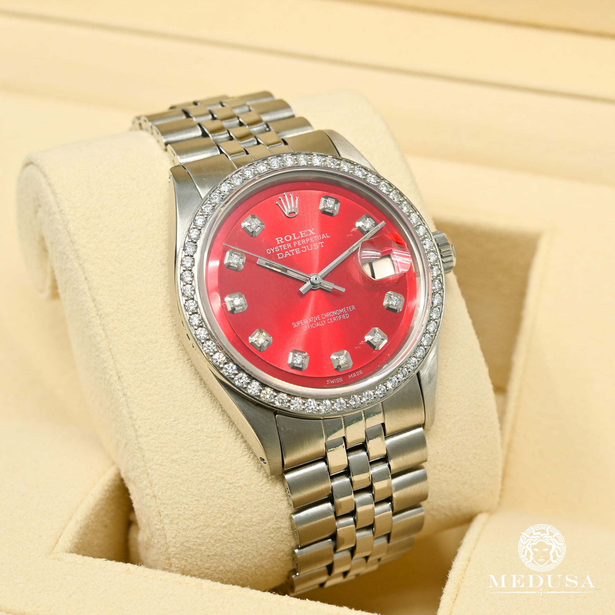 Rolex watch | Rolex Datejust 36mm Men&#39;s Watch - Red Classic Iced Stainless