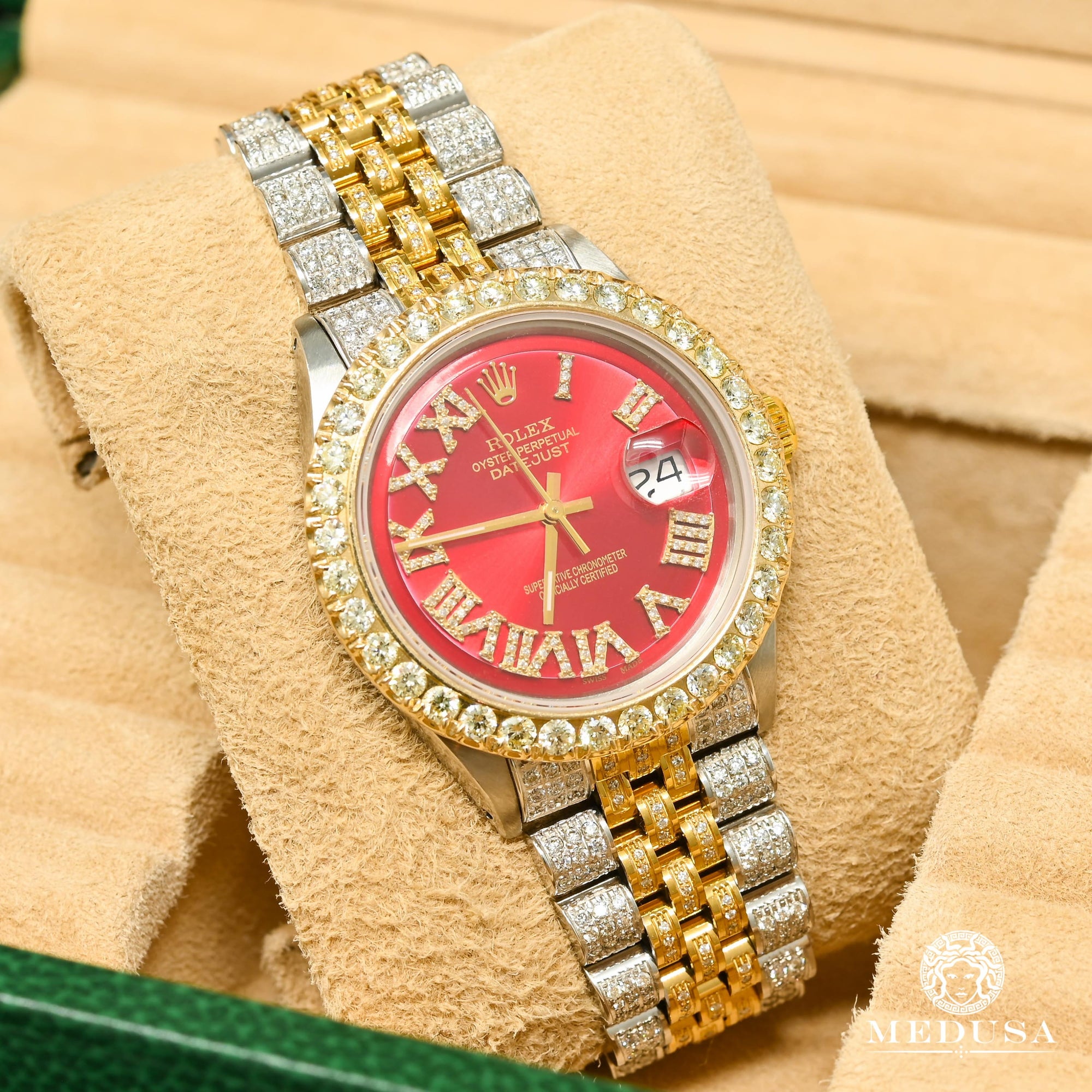 Montre Rolex | Montre Homme Rolex Datejust 36mm - Rouge Jubilee Iced Or 2 Tons
