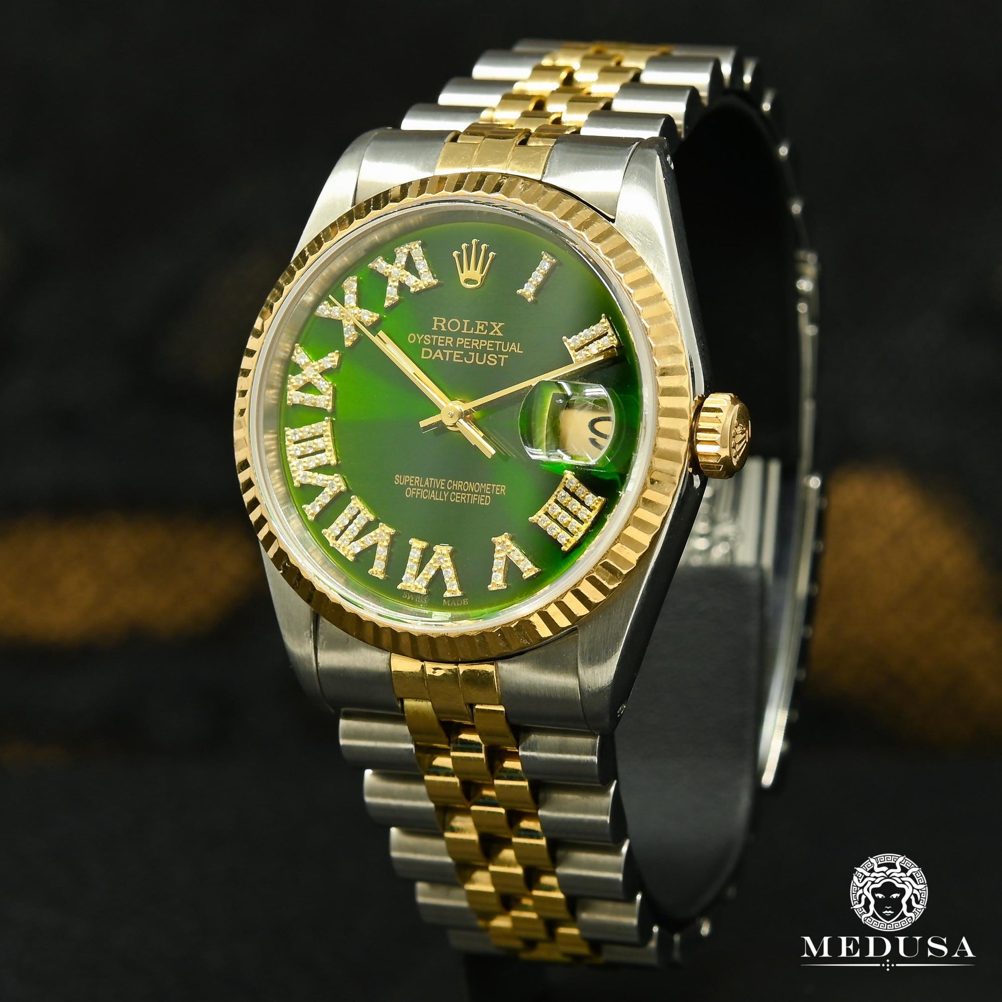 Montre Rolex | Montre Homme Rolex Datejust 36mm - Vert Romain Or 2 Tons