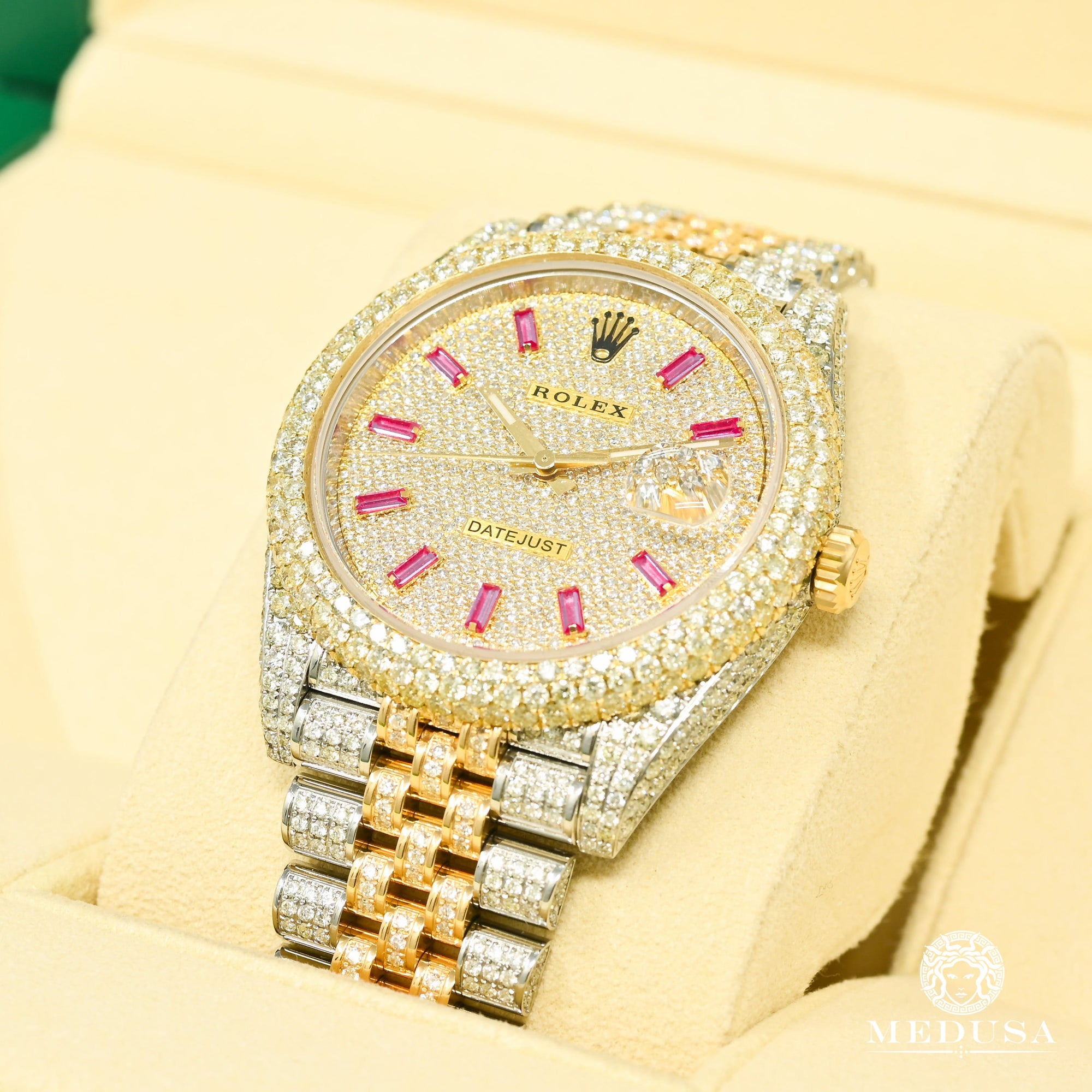 Montre Rolex | Montre Homme Rolex Datejust 41mm - 2 Tones Full Honeycomb Ruby Baguette Or 2 Tons