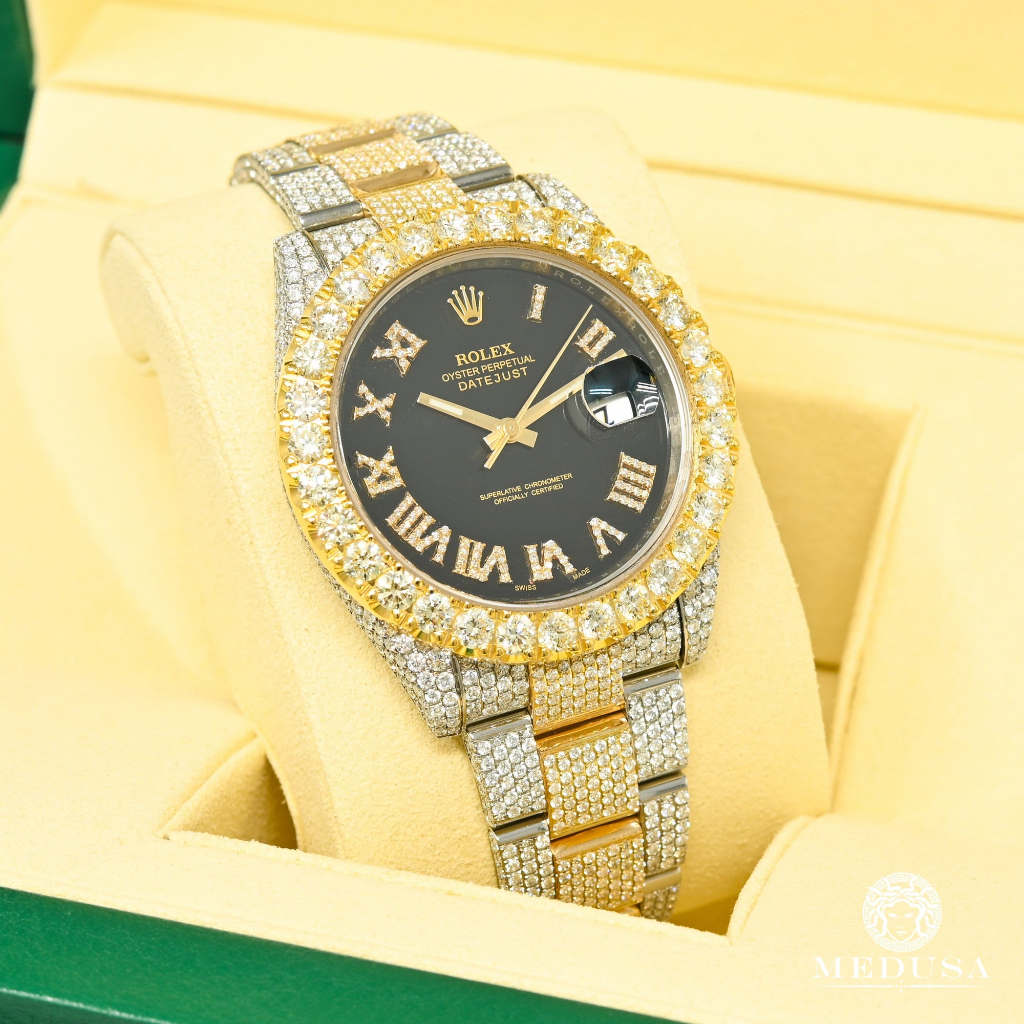 Rolex watch | Rolex Datejust Men&#39;s Watch 41mm - Black 2 Tones Iced Gold 2 Tones