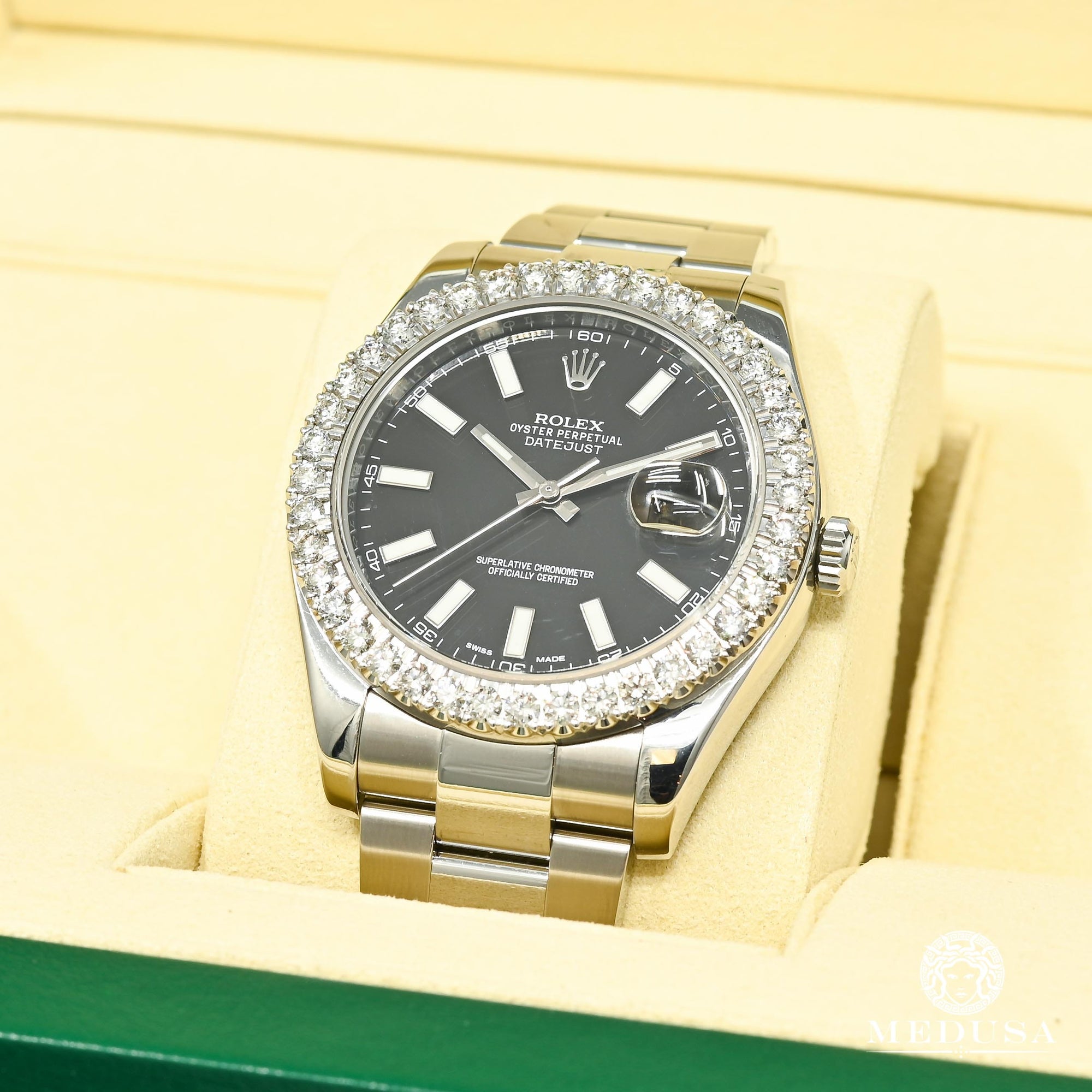 Montre Rolex | Montre Homme Rolex Datejust 41mm - Black Stick Iced Stainless