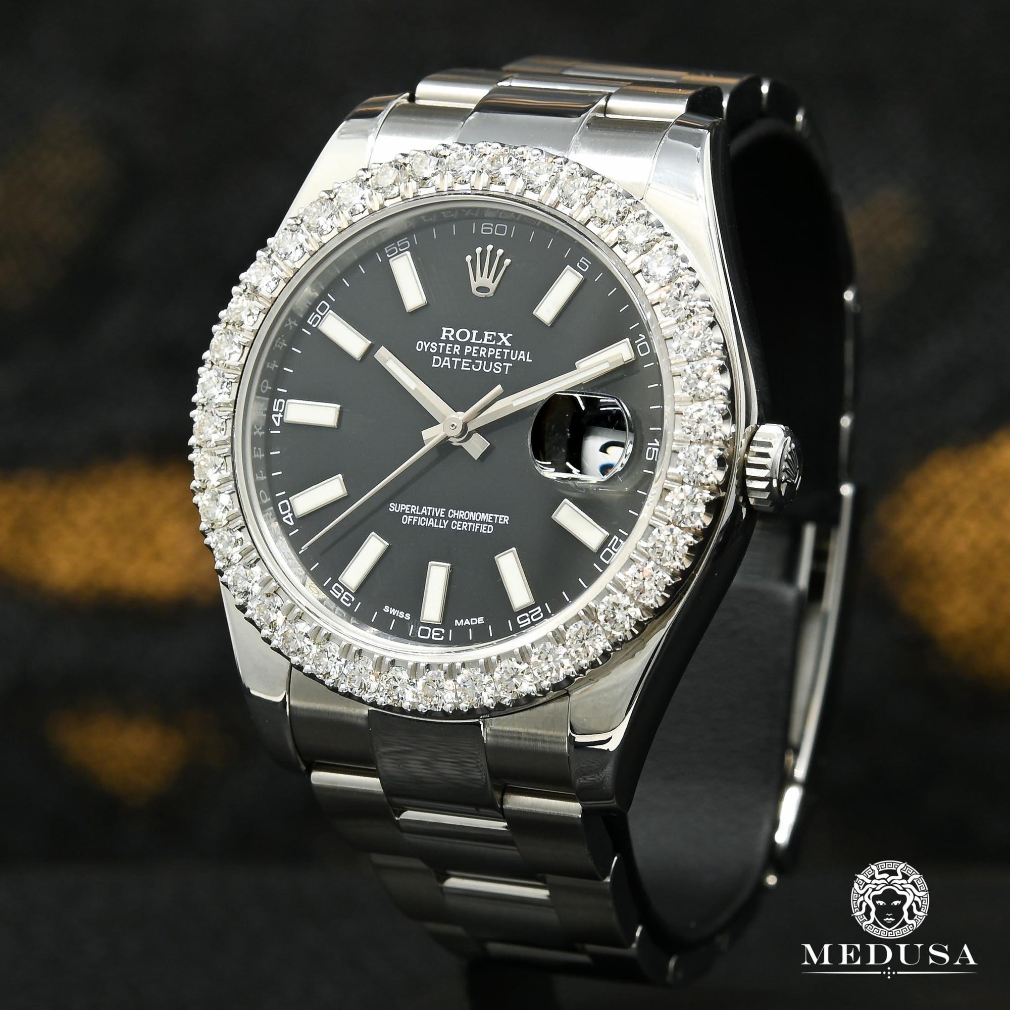 Montre Rolex | Montre Homme Rolex Datejust 41mm - Black Stick Iced Stainless