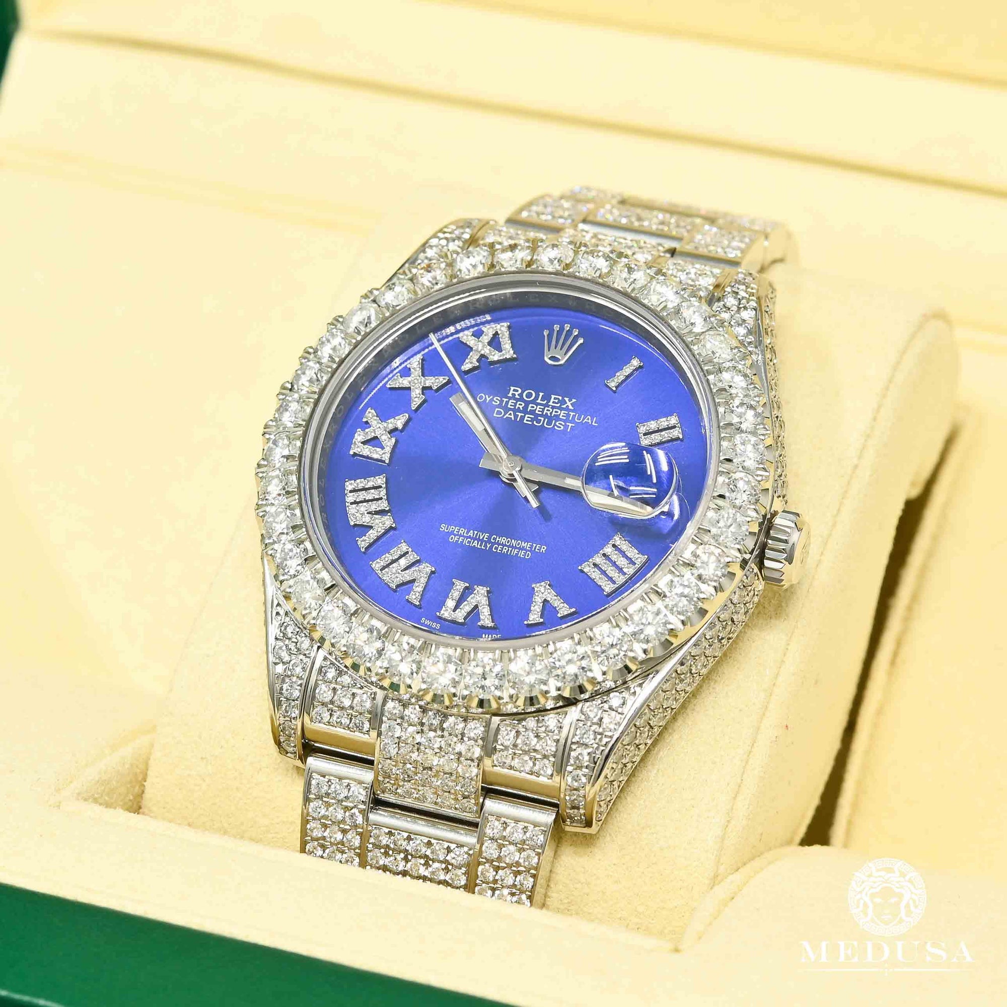 Montre Rolex | Montre Homme Rolex Datejust 41mm - Blue Romain Full Iced Stainless