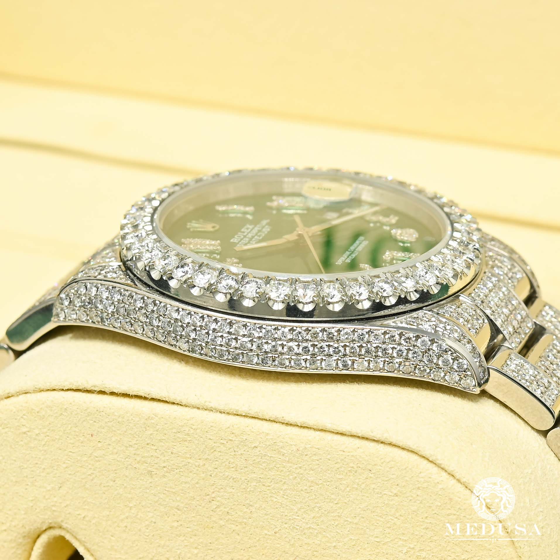 Montre Rolex | Montre Homme Rolex Datejust 41mm - Green Arabic Full Iced Stainless