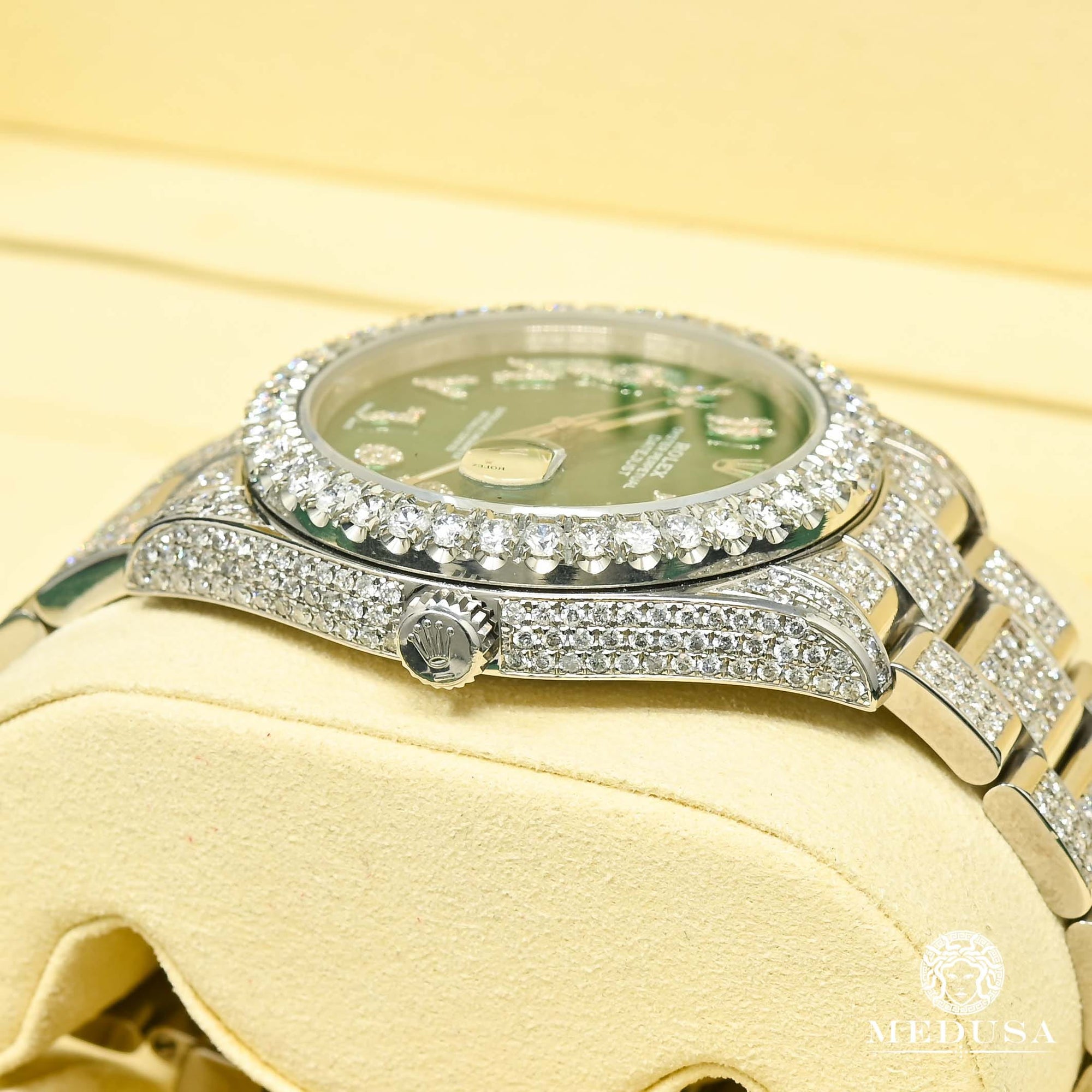 Montre Rolex | Montre Homme Rolex Datejust 41mm - Green Arabic Full Iced Stainless