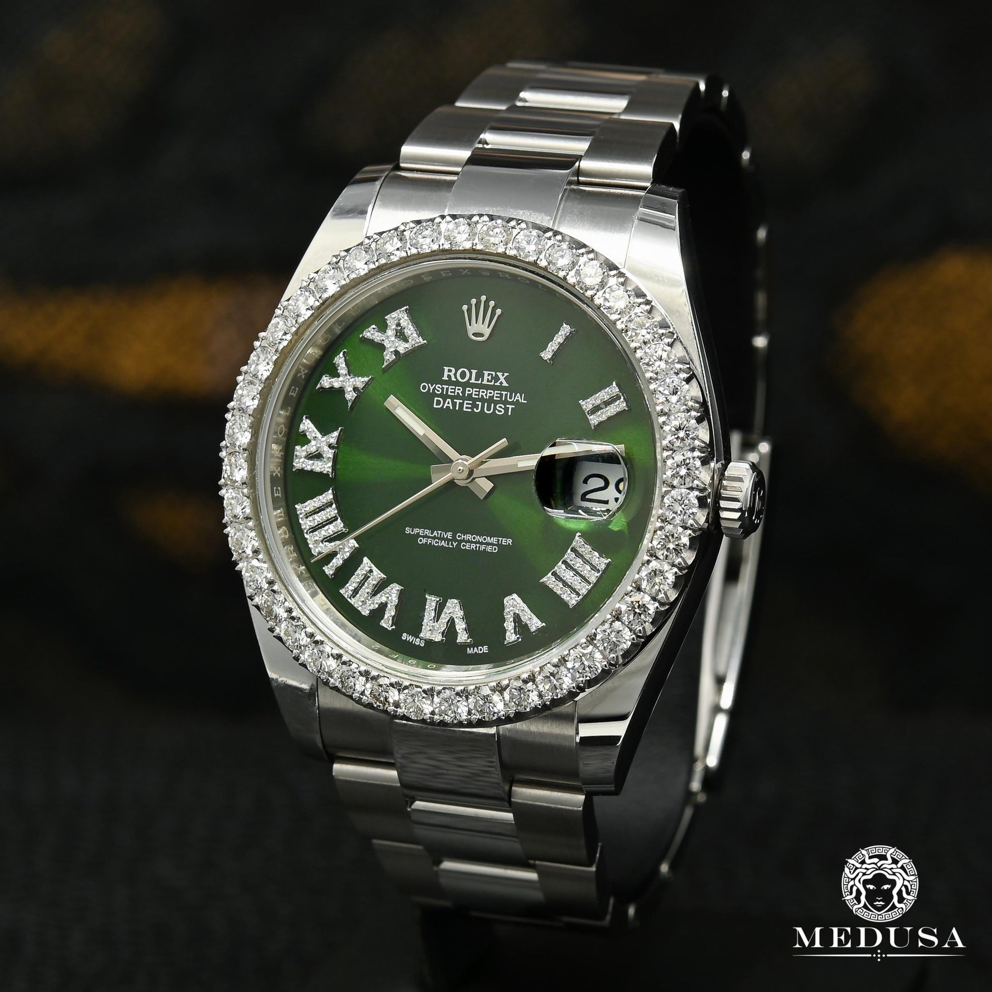 Rolex watch | Rolex Datejust 41mm Men's Watch - Green Romain Iced Stainless