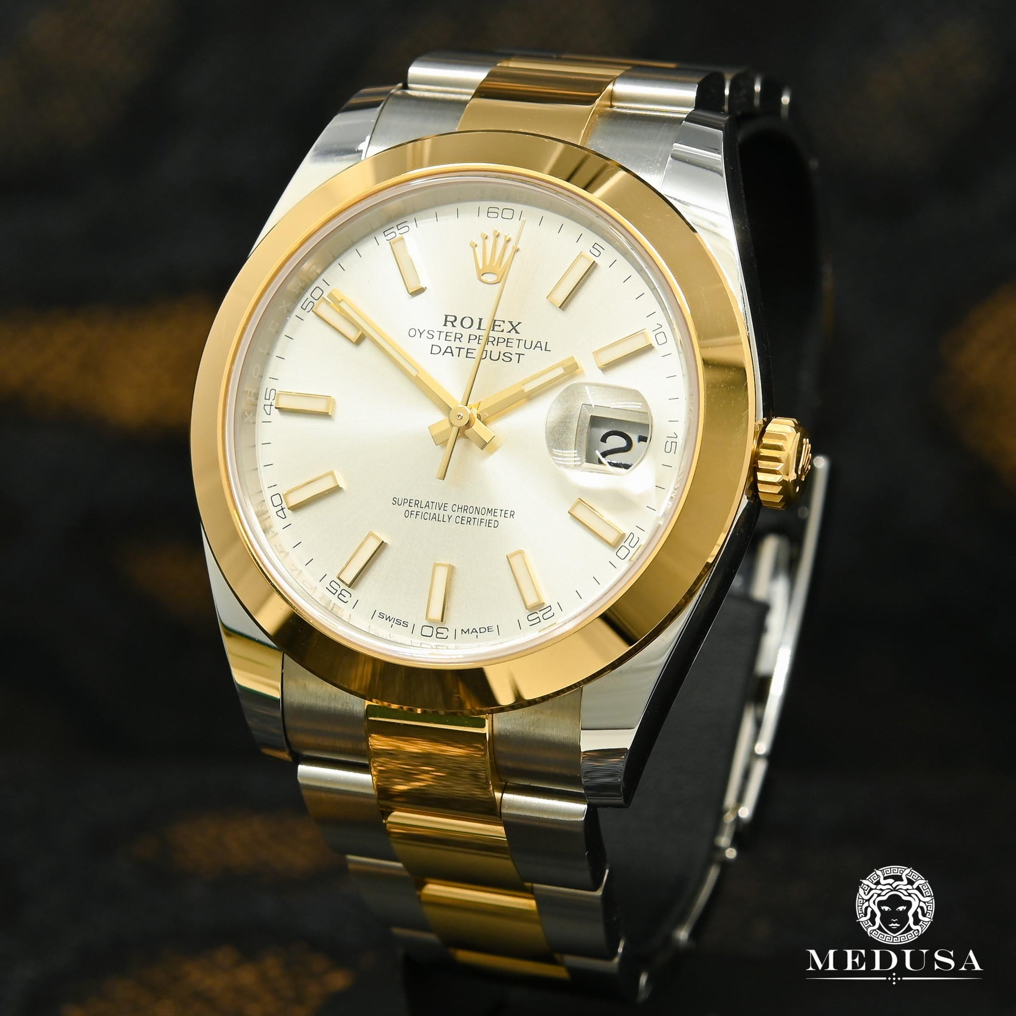 Rolex watch | Men's Rolex Datejust Watch 41mm - Silver Stick Dial Gold 2 Tones