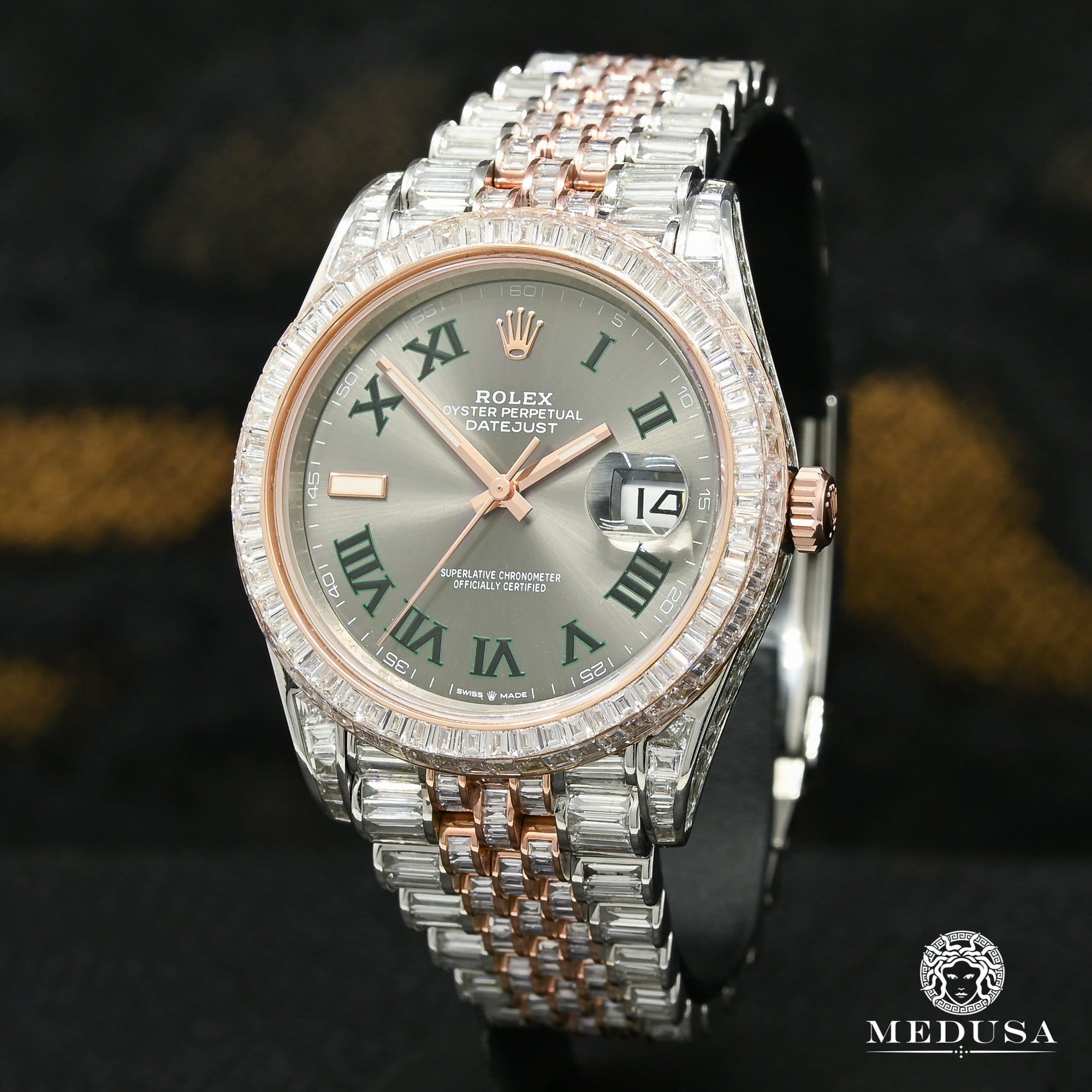 Rolex watch | Rolex Datejust Men's Watch 41mm - Wimbledon Everose Emerald Cut Rose Gold 2 Tones