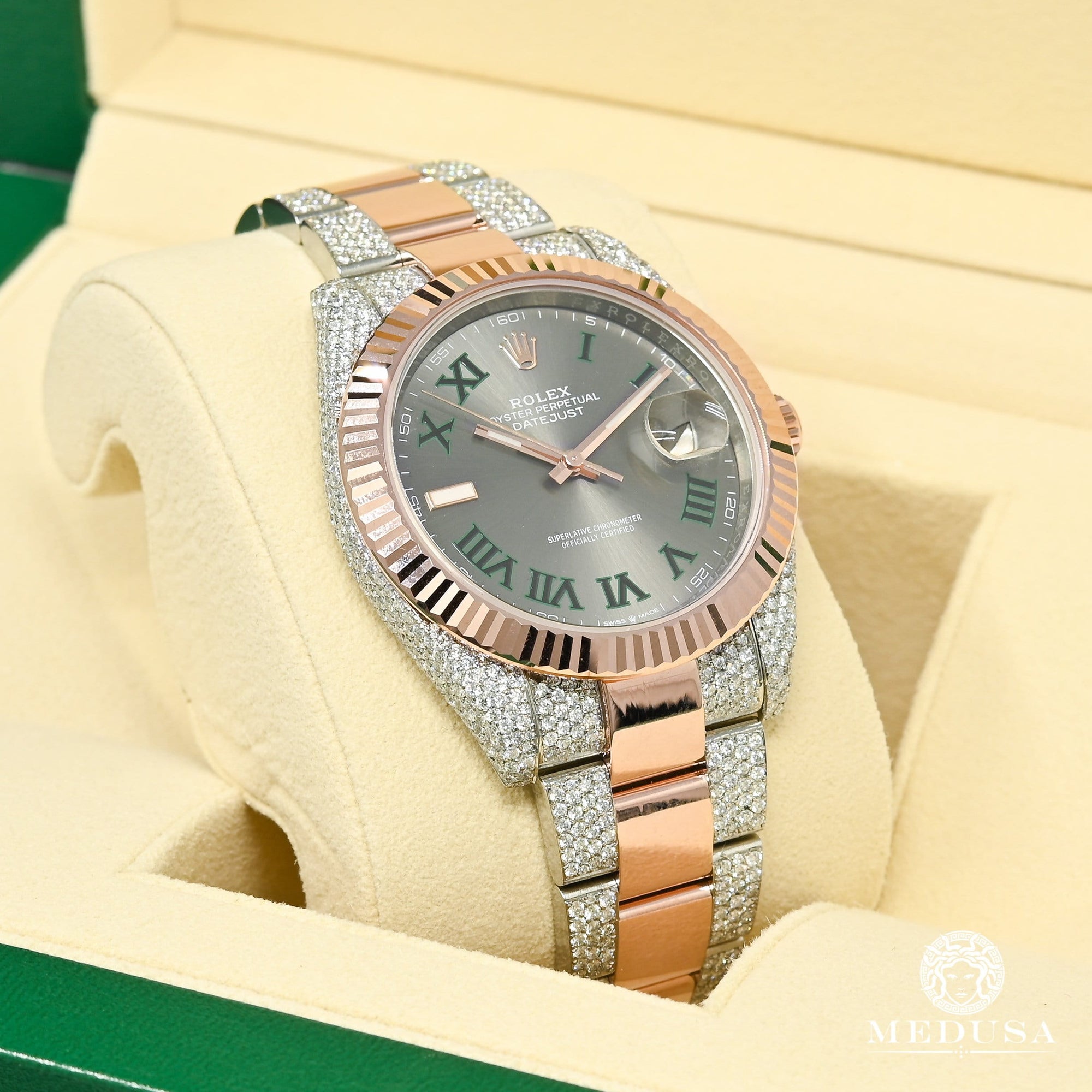 Montre Rolex | Montre Homme Rolex Datejust 41mm - Wimbledon Fluted Everose Iced Or Rose 2 Tons
