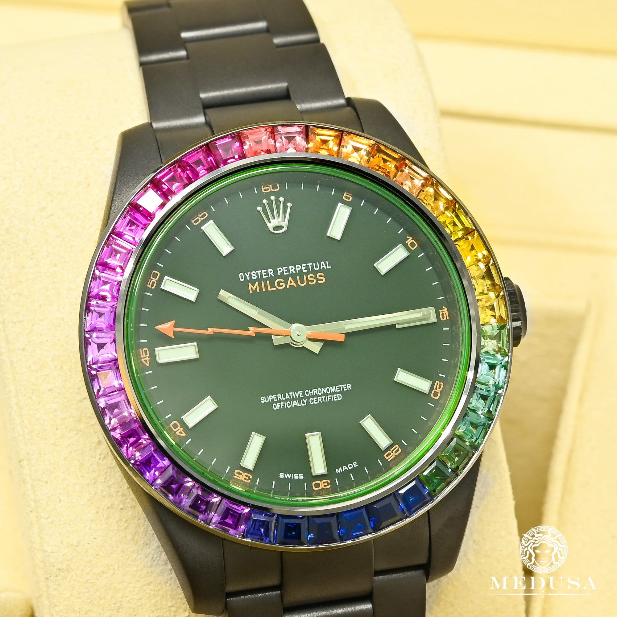 Rolex watch | Rolex Milgauss Men&#39;s Watch 40mm - Black Rainbow Black Gold