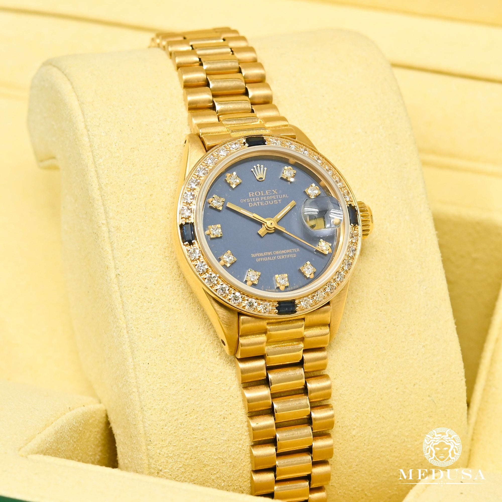 Montre Rolex | Montre Femme Rolex President Datejust 26mm - Bleu Or Jaune